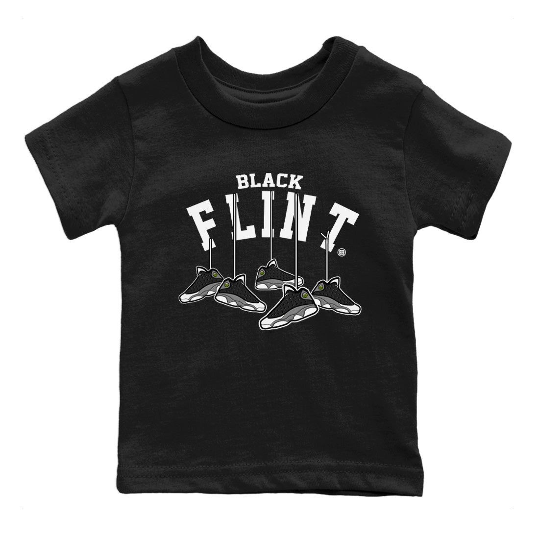 Air Jordan 13 Black Flint Sneaker Match Tees Hanging Sneakers Streetwear Sneaker Shirt Air Jordan 13 Retro Black Flint Sneaker Release Tees Kids Shirts Black 2