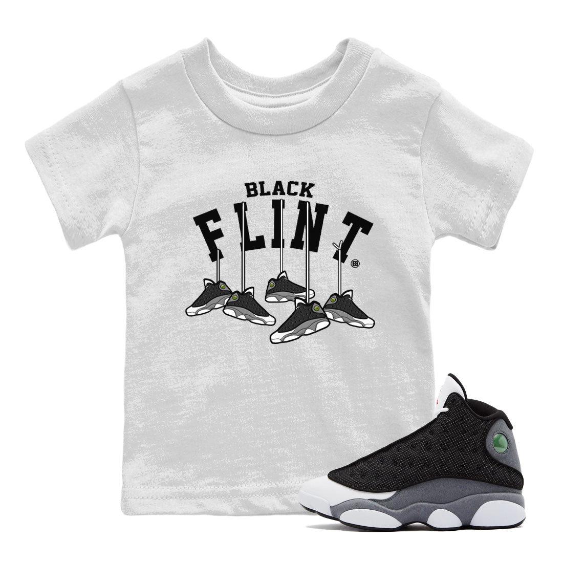 Air Jordan 13 Black Flint Sneaker Match Tees Hanging Sneakers Streetwear Sneaker Shirt Air Jordan 13 Retro Black Flint Sneaker Release Tees Kids Shirts White 1