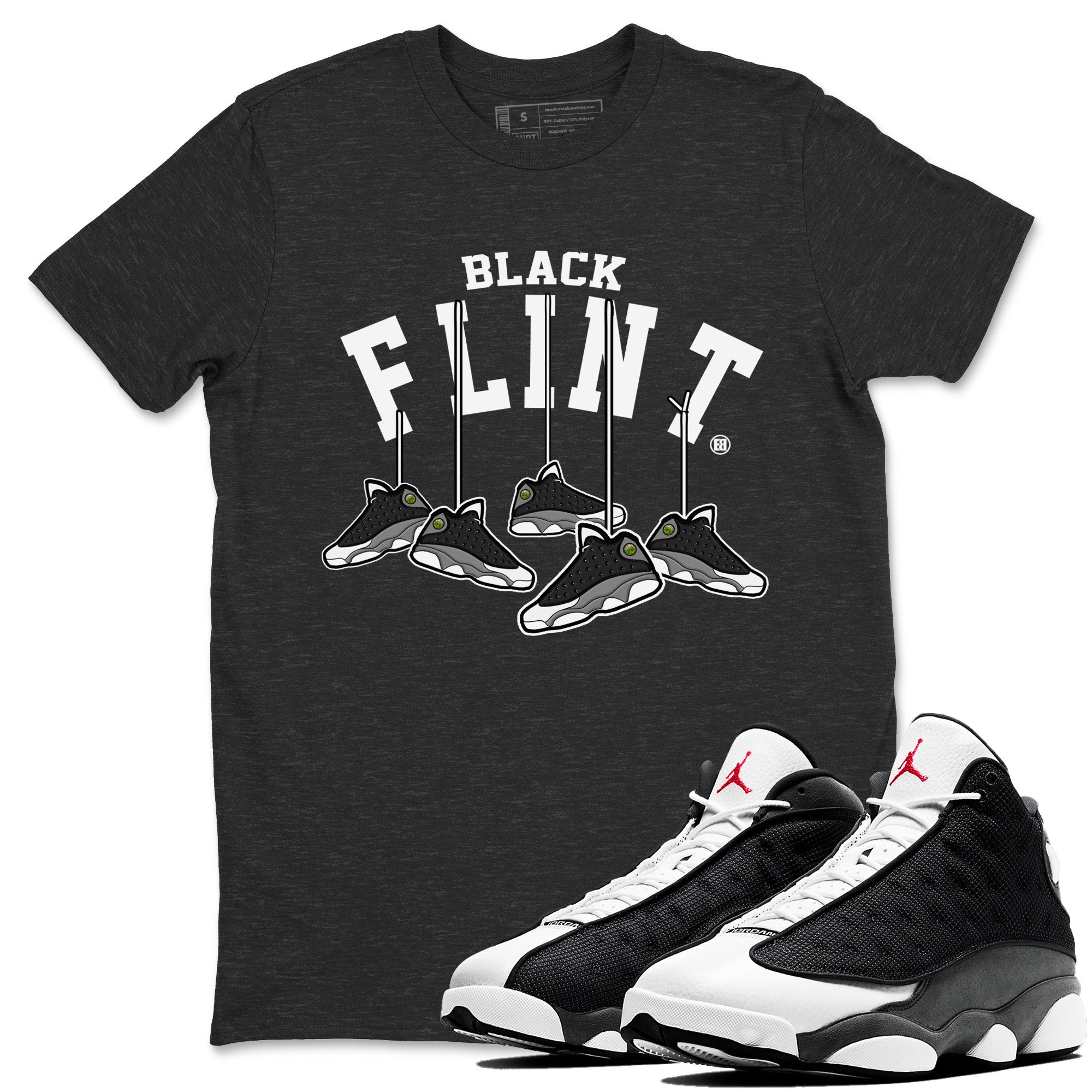 Air Jordan 13 Black Flint Sneaker Match Tees Hanging Sneakers Streetwear Sneaker Shirt Air Jordan 13 Retro Black Flint Sneaker Release Tees Unisex Shirts Charcoal Heather 1