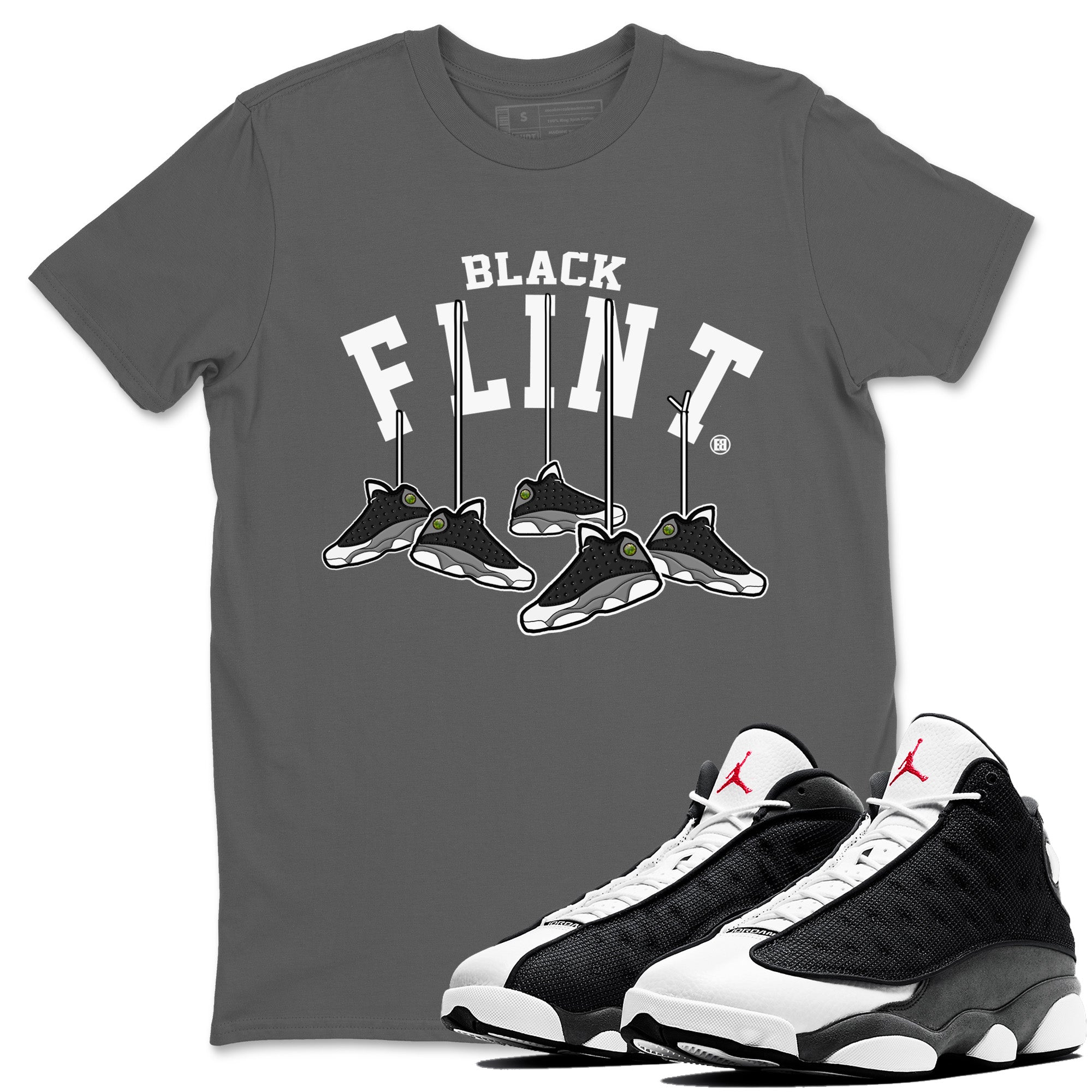 Air Jordan 13 Black Flint Sneaker Match Tees Hanging Sneakers Streetwear Sneaker Shirt Air Jordan 13 Retro Black Flint Sneaker Release Tees Unisex Shirts Cool Grey 1