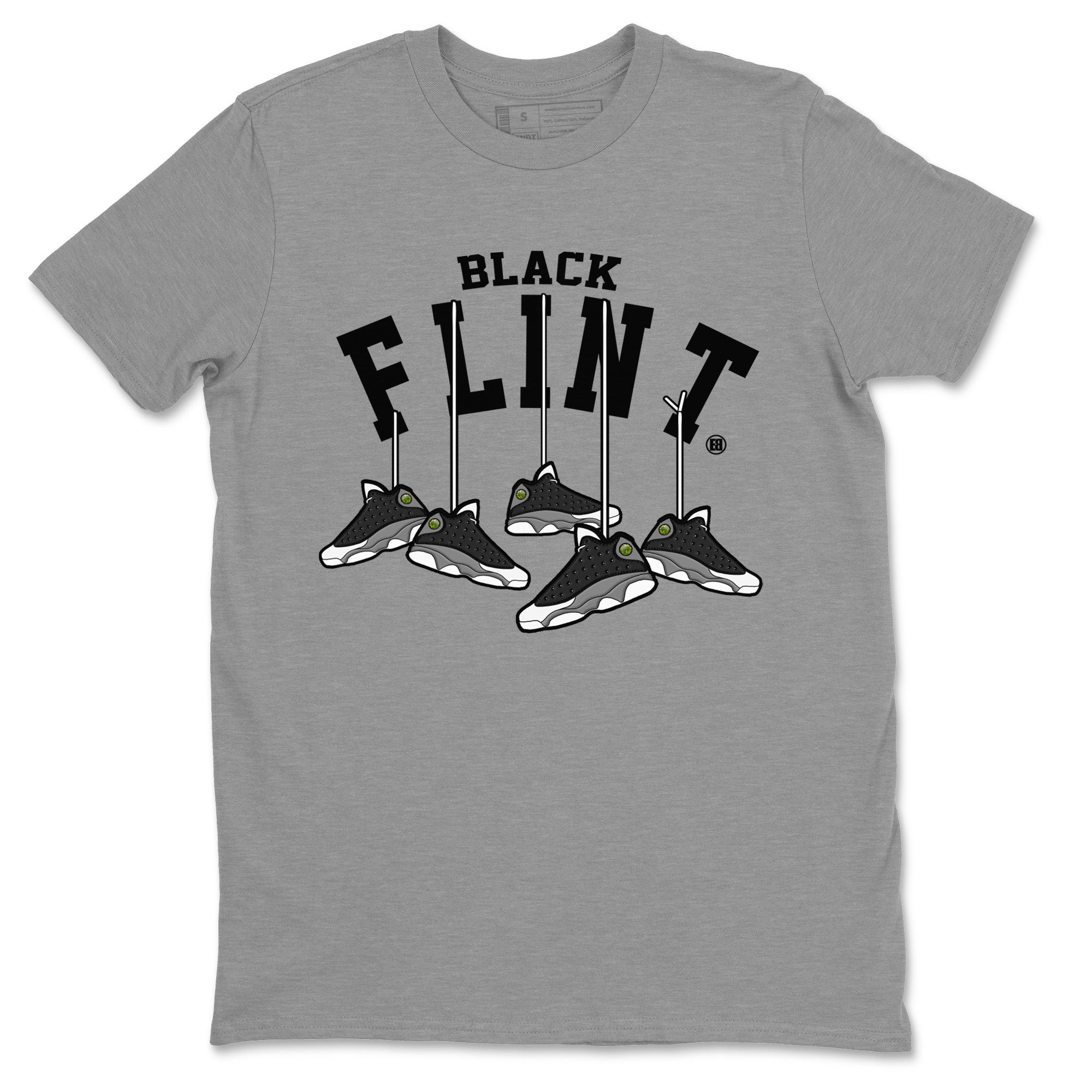 Air Jordan 13 Black Flint Sneaker Match Tees Hanging Sneakers Streetwear Sneaker Shirt Air Jordan 13 Retro Black Flint Sneaker Release Tees Unisex Shirts Heather Grey 2
