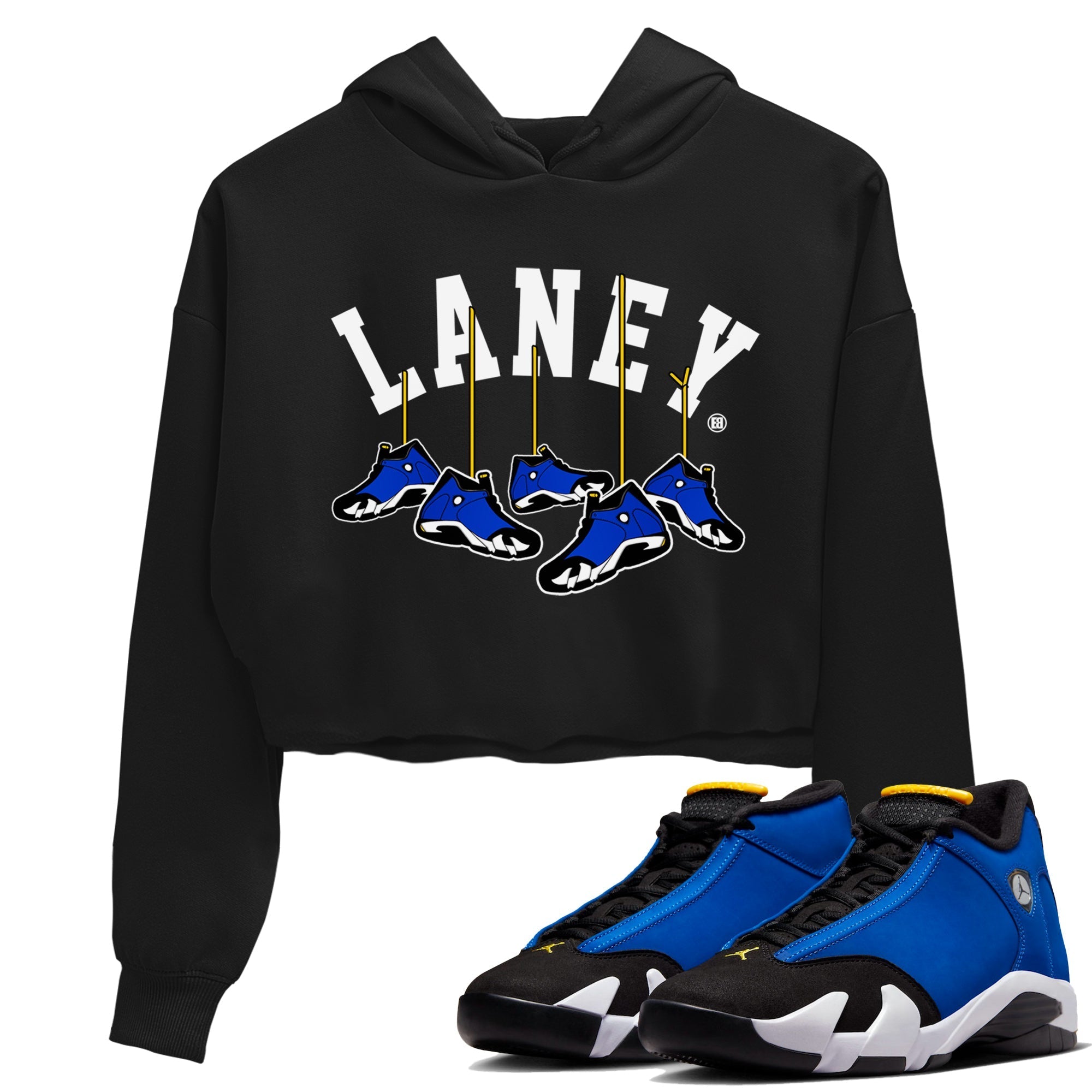 Air Jordan 14 Laney Sneaker Match Tees Hanging Sneakers Streetwear Sneaker Shirt Jordan 14 Laney Sneaker Release Tees Women's Shirts Black 1