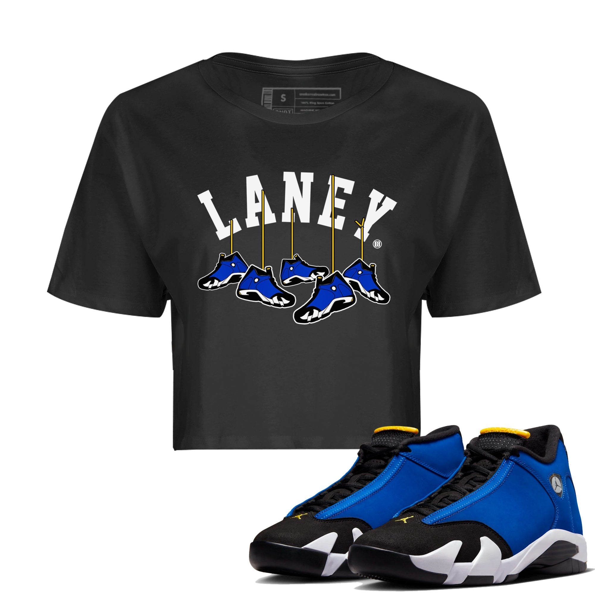 Air Jordan 14 Laney Sneaker Match Tees Hanging Sneakers Streetwear Sneaker Shirt Jordan 14 Laney Sneaker Release Tees Women's Shirts Black 1