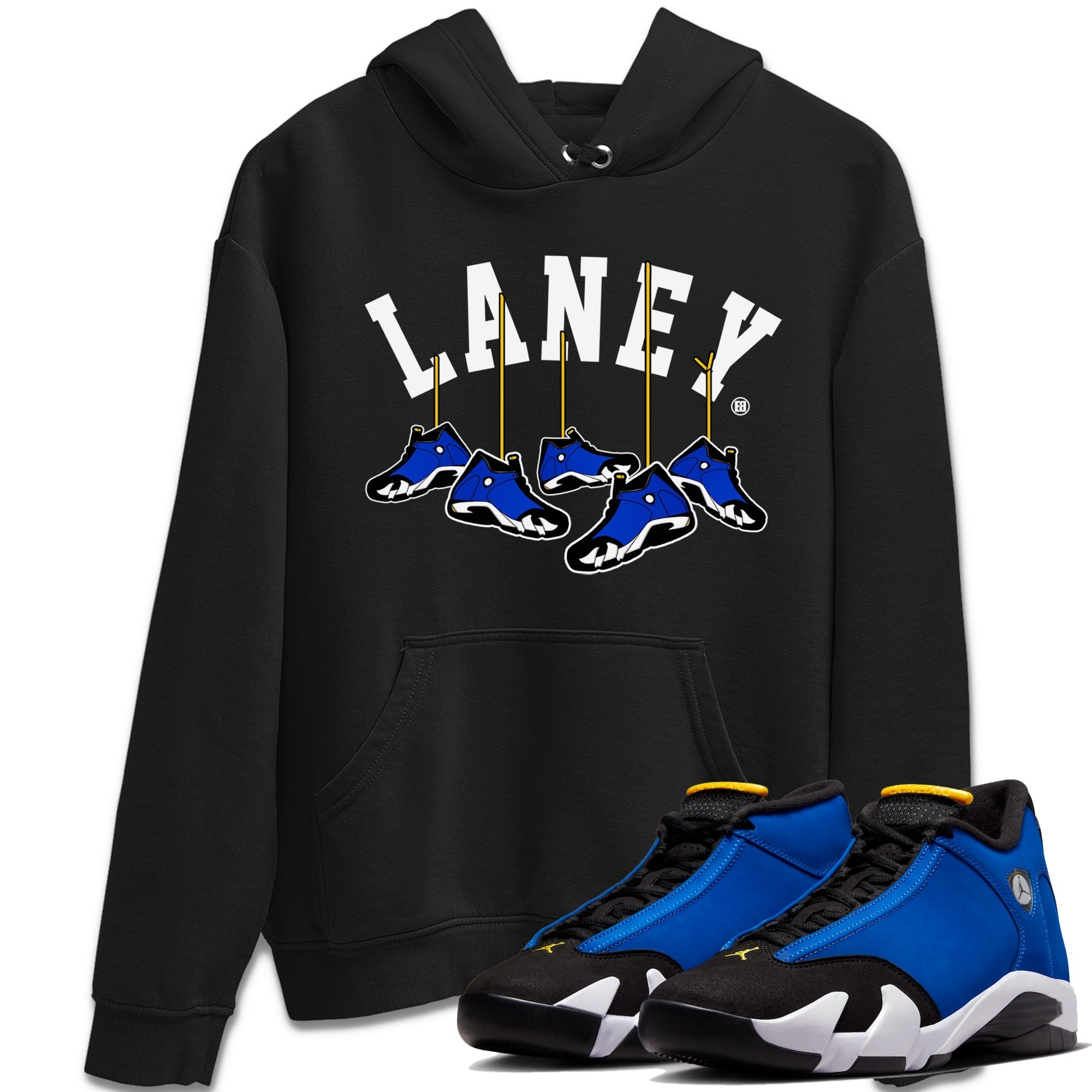 Air Jordan 14 Laney Sneaker Match Tees Hanging Sneakers Streetwear Sneaker Shirt Jordan 14 Laney Sneaker Release Tees Unisex Shirts Black 1