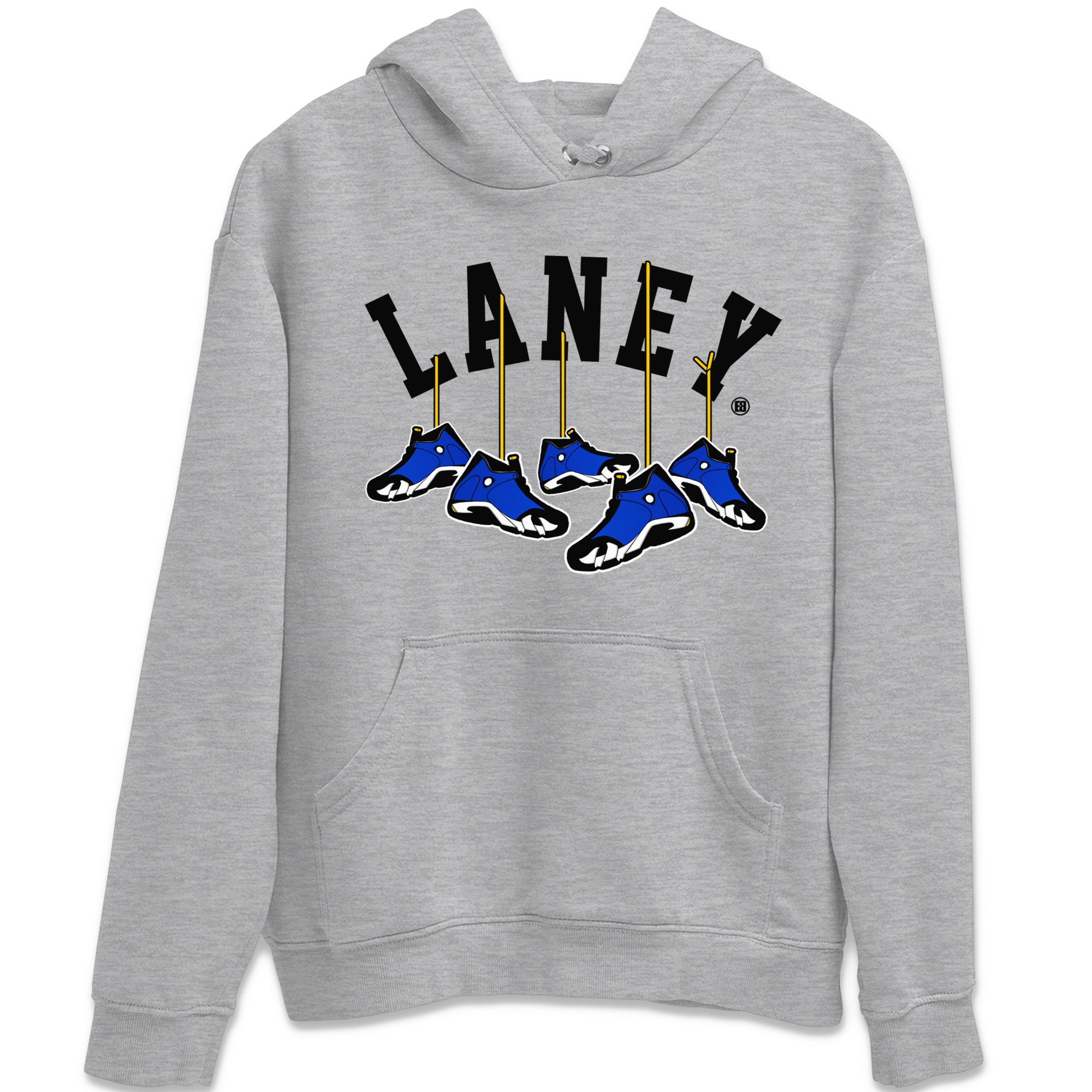 Air Jordan 14 Laney Sneaker Match Tees Hanging Sneakers Streetwear Sneaker Shirt Jordan 14 Laney Sneaker Release Tees Unisex Shirts Heather Grey 2