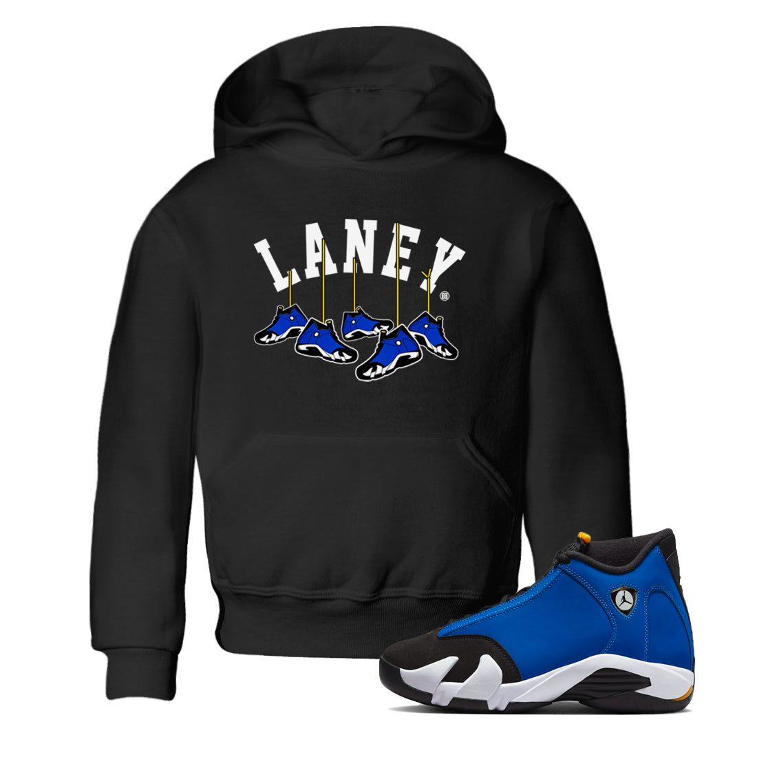Air Jordan 14 Laney Sneaker Match Tees Hanging Sneakers Streetwear Sneaker Shirt Jordan 14 Laney Sneaker Release Tees Kids Shirts Black 1