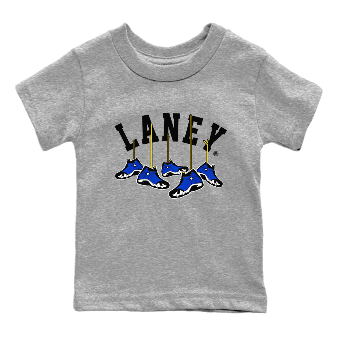 Air Jordan 14 Laney Sneaker Match Tees Hanging Sneakers Streetwear Sneaker Shirt Jordan 14 Laney Sneaker Release Tees Kids Shirts Heather Grey 2