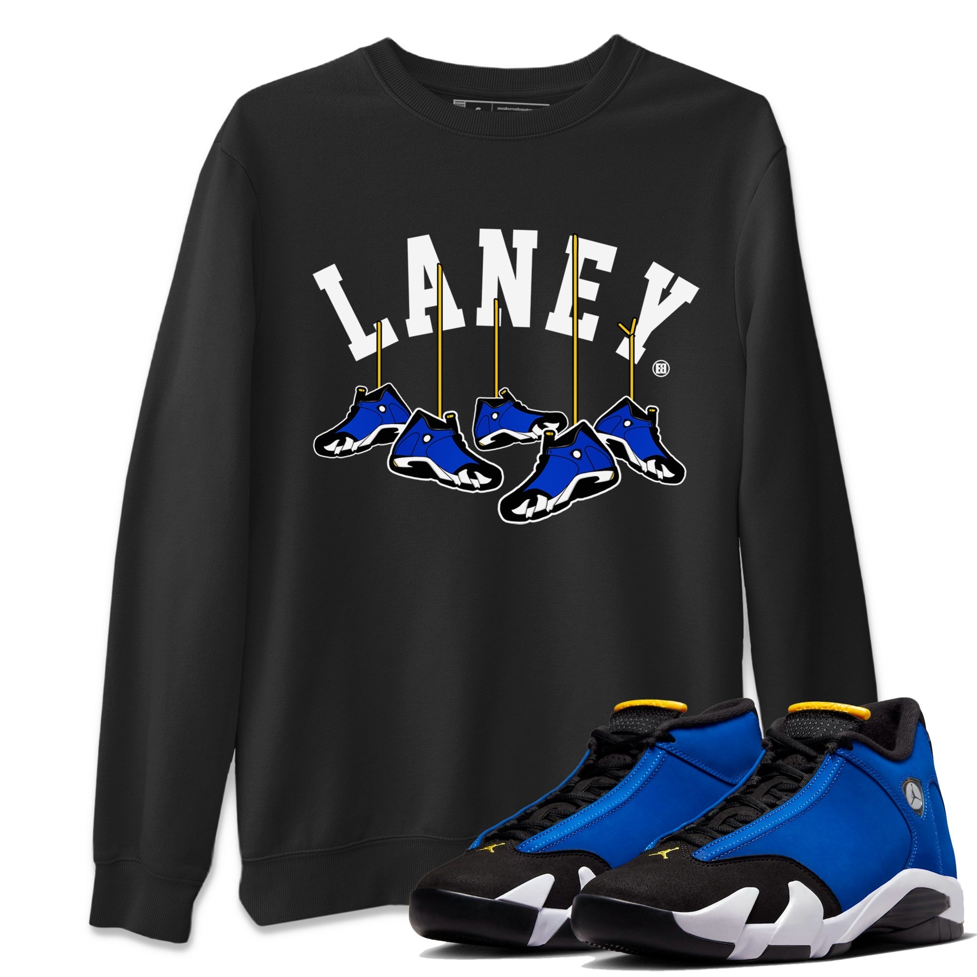 Air Jordan 14 Laney Sneaker Match Tees Hanging Sneakers Streetwear Sneaker Shirt Jordan 14 Laney Sneaker Release Tees Unisex Shirts Black 1