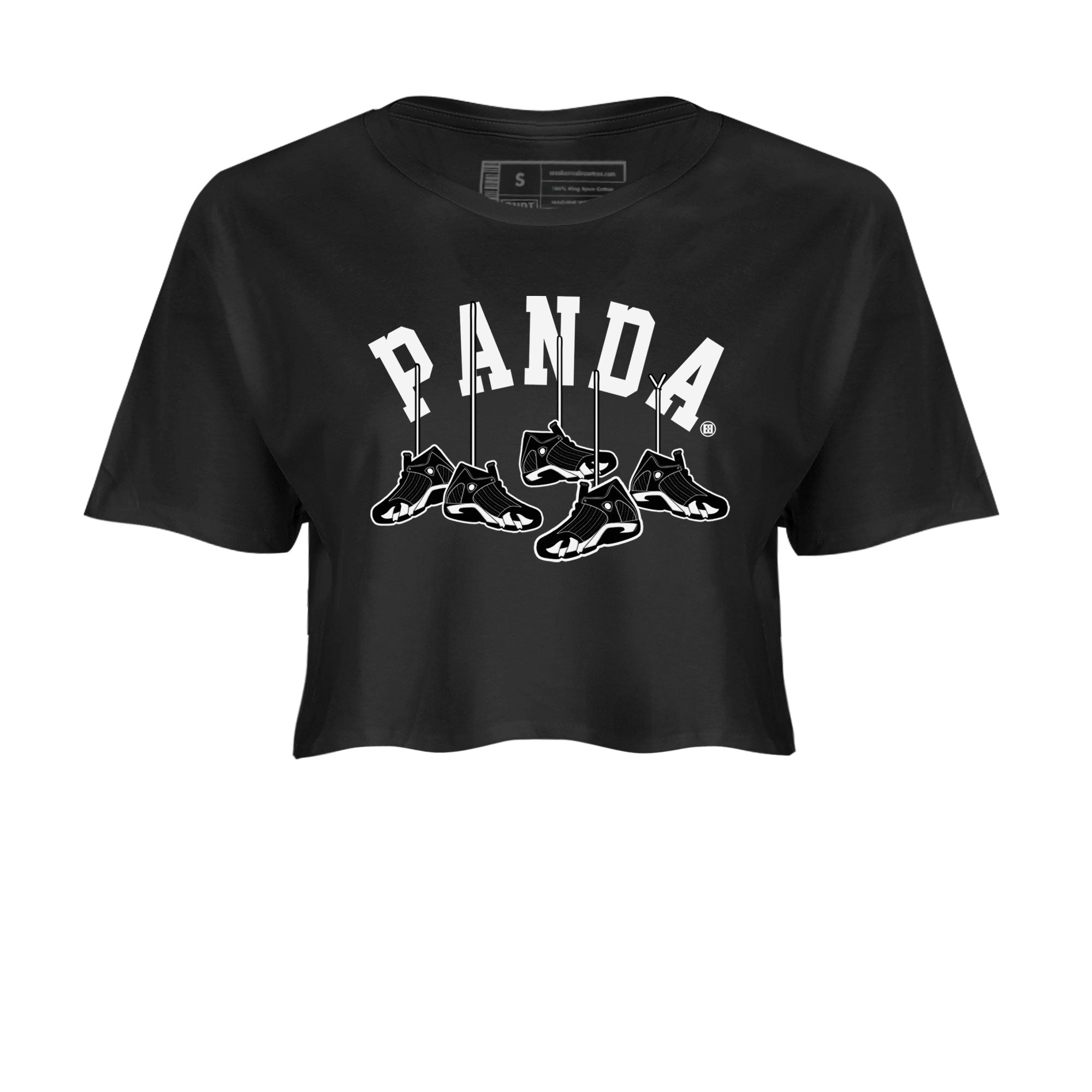 14s Panda shirt to match jordans Hanging Sneakers sneaker match tee Air Jordan 14 Panda AJ14 Black White Drip Gear Zone Black 2 women's crop tee