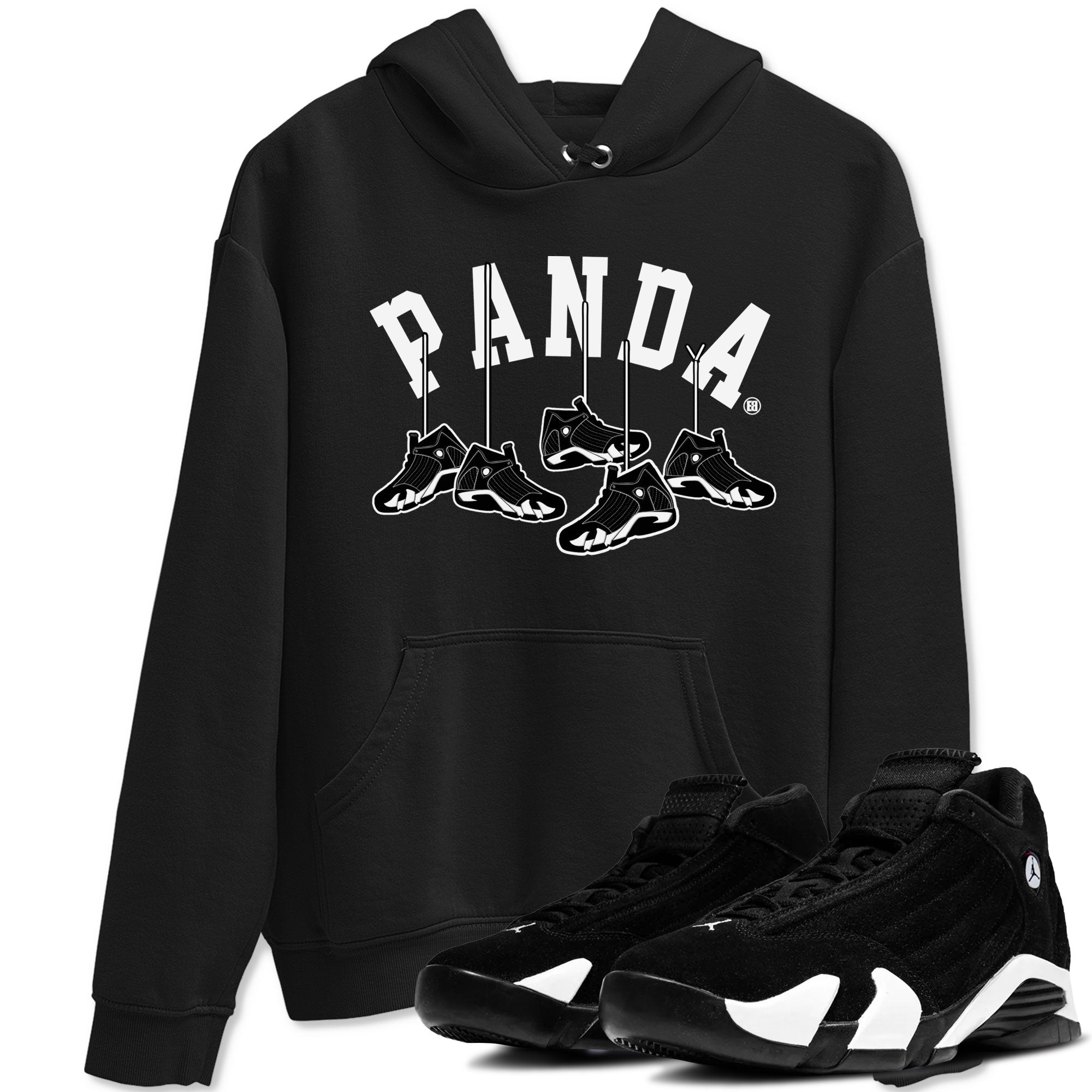 14s Panda shirt to match jordans Hanging Sneakers sneaker match tee Air Jordan 14 Panda AJ14 Black White Drip Gear Zone unisex cotton Black 1 crew neck shirt