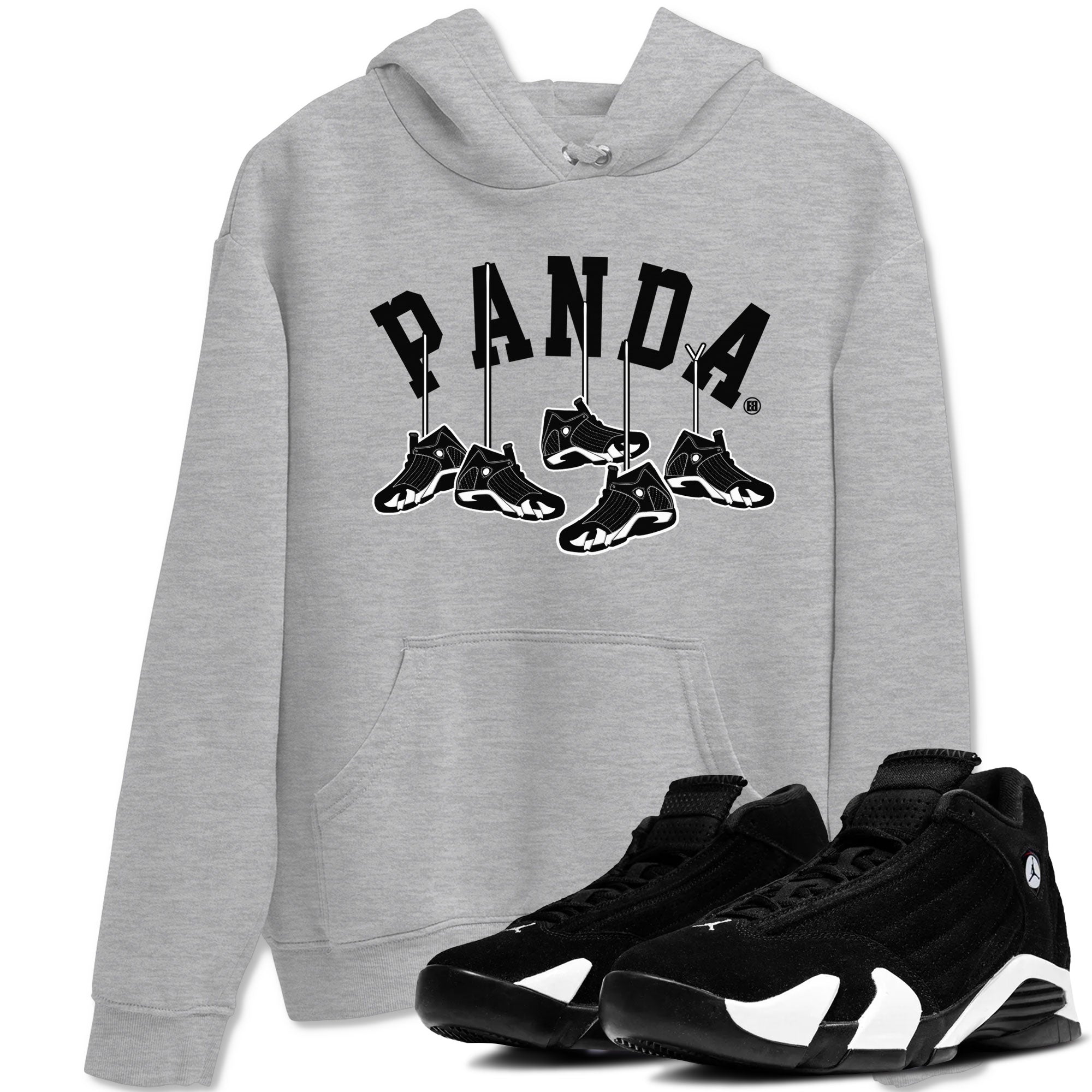 14s Panda shirt to match jordans Hanging Sneakers sneaker match tee Air Jordan 14 Panda AJ14 Black White Drip Gear Zone unisex cotton Heather Grey 1 crew neck shirt