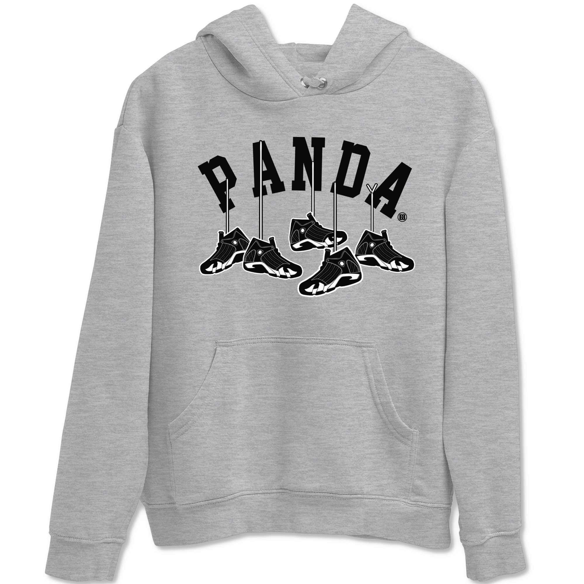 14s Panda shirt to match jordans Hanging Sneakers sneaker match tee Air Jordan 14 Panda AJ14 Black White Drip Gear Zone unisex cotton Heather Grey 2 crew neck shirt