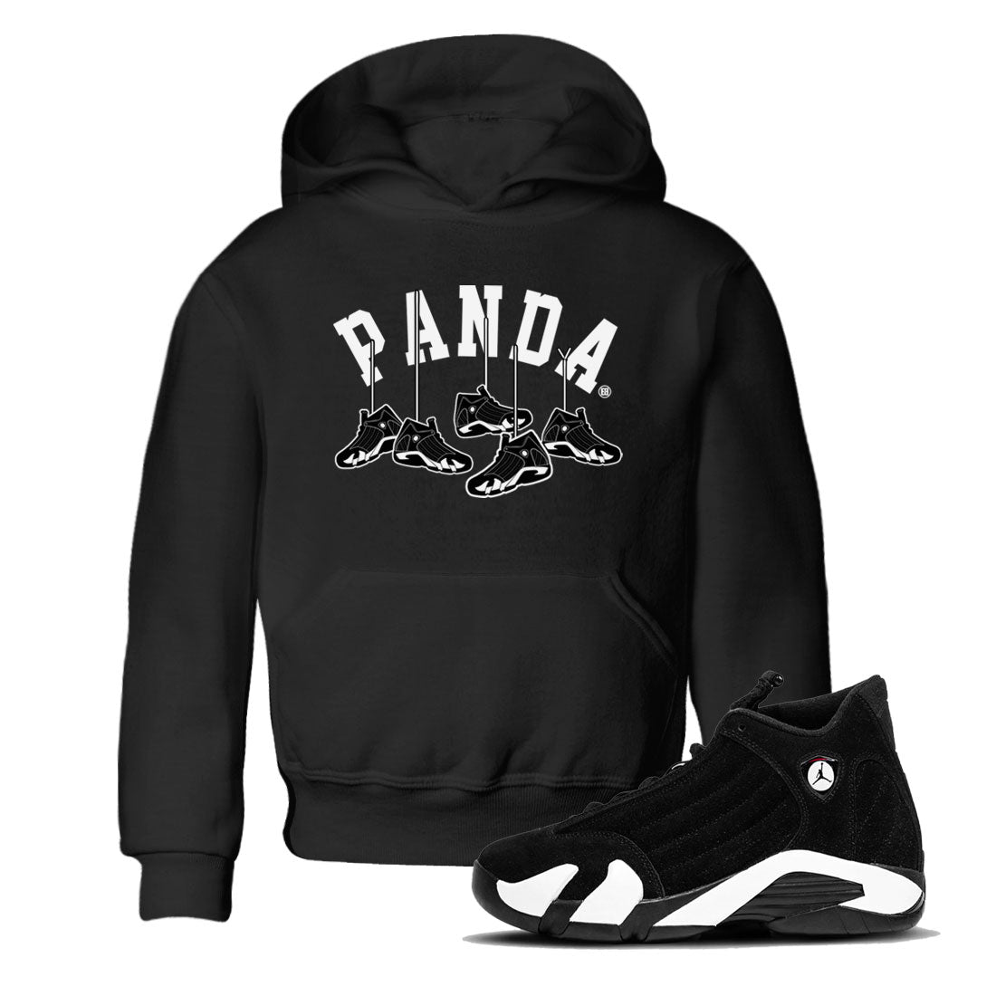 14s Panda shirt to match jordans Hanging Sneakers sneaker match tee Air Jordan 14 Panda AJ14 Black White Drip Gear Zone baby toddler Black 1 cotton Shirt