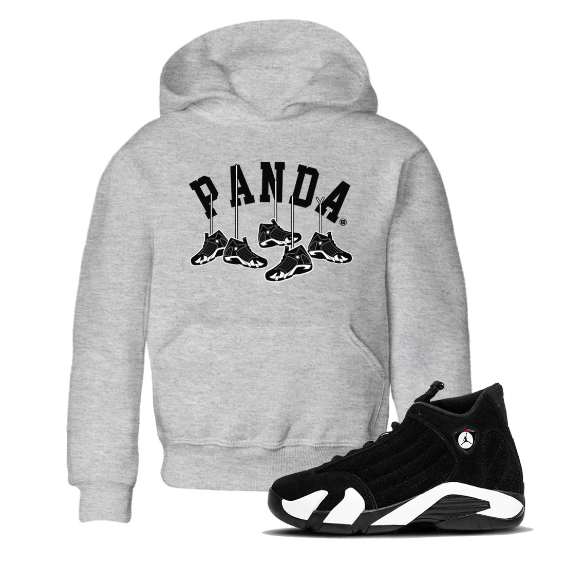 14s Panda shirt to match jordans Hanging Sneakers sneaker match tee Air Jordan 14 Panda AJ14 Black White Drip Gear Zone baby toddler Heather Grey 1 cotton Shirt