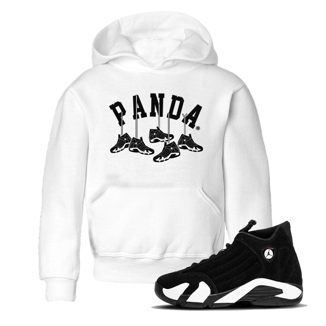 14s Panda shirt to match jordans Hanging Sneakers sneaker match tee Air Jordan 14 Panda AJ14 Black White Drip Gear Zone baby toddler White 1 cotton Shirt