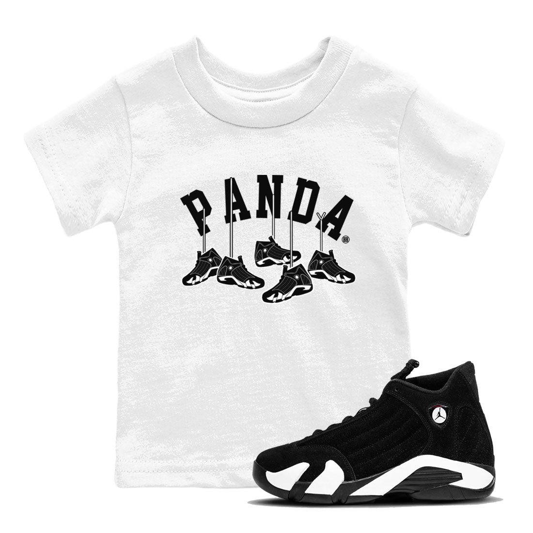 14s Panda shirt to match jordans Hanging Sneakers sneaker match tee Air Jordan 14 Panda AJ14 Black White Drip Gear Zone baby toddler White 1 cotton Shirt