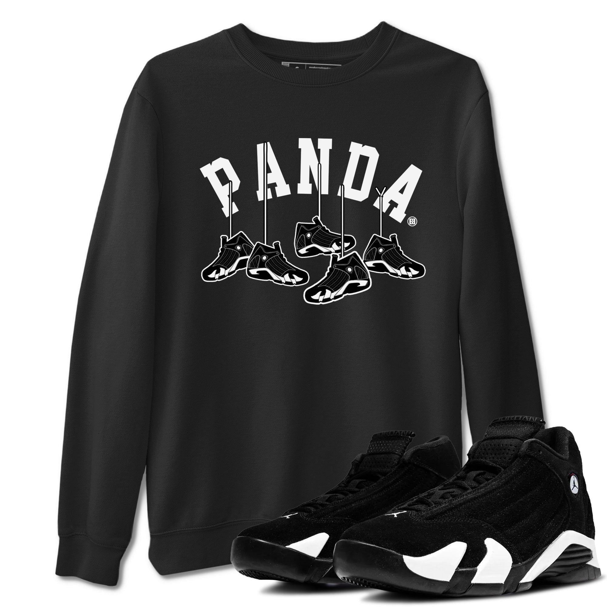 14s Panda shirt to match jordans Hanging Sneakers sneaker match tee Air Jordan 14 Panda AJ14 Black White Drip Gear Zone unisex cotton Black 1 crew neck shirt