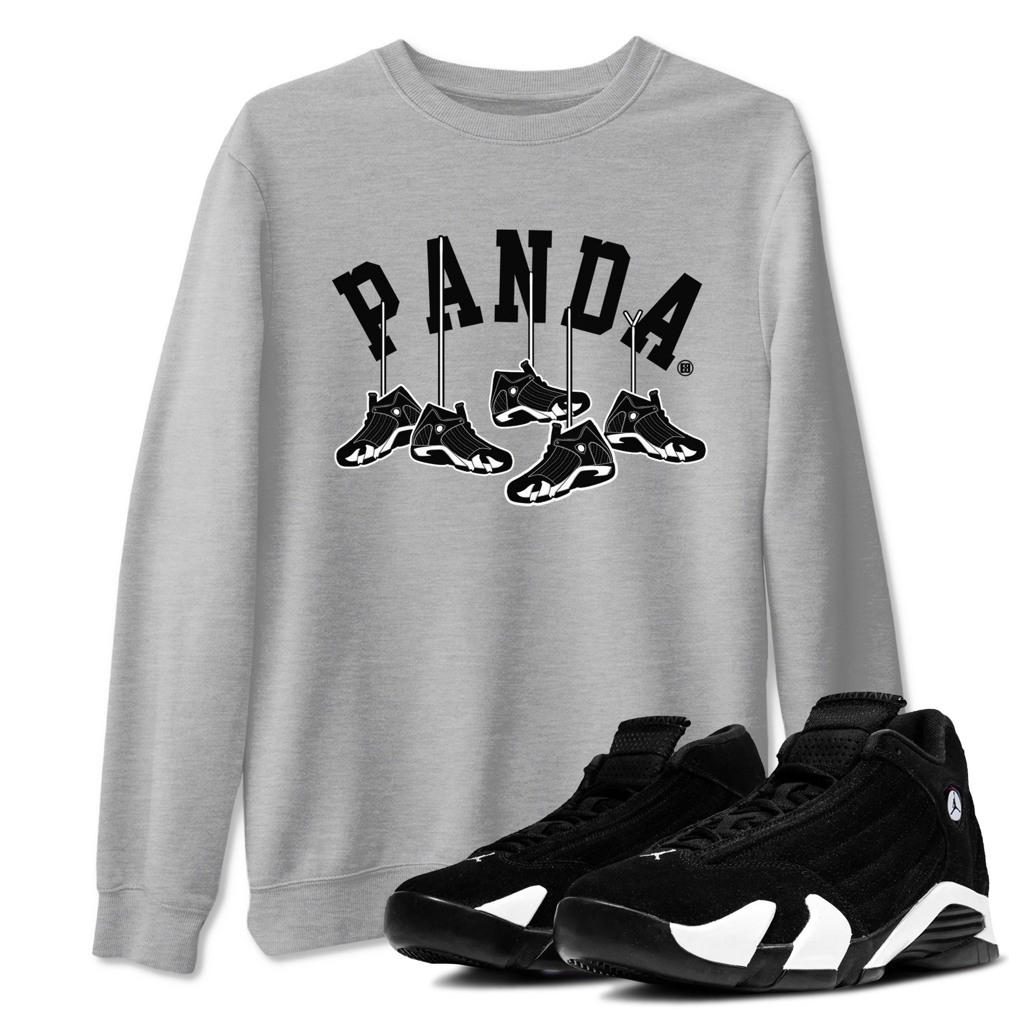 14s Panda shirt to match jordans Hanging Sneakers sneaker match tee Air Jordan 14 Panda AJ14 Black White Drip Gear Zone unisex cotton Heather Grey 1 crew neck shirt