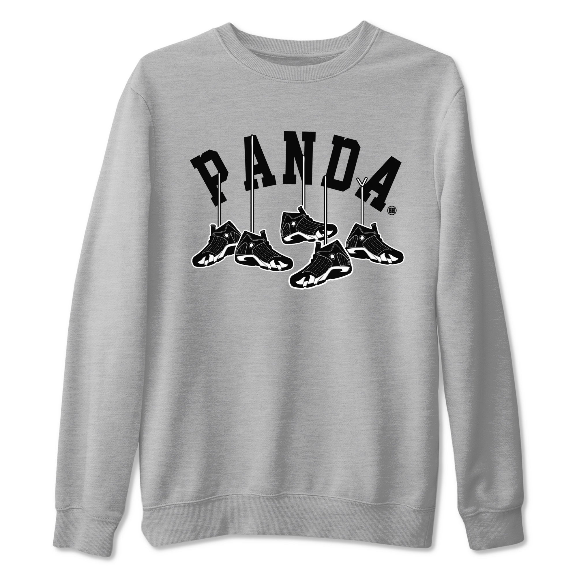 14s Panda shirt to match jordans Hanging Sneakers sneaker match tee Air Jordan 14 Panda AJ14 Black White Drip Gear Zone unisex cotton Heather Grey 2 crew neck shirt