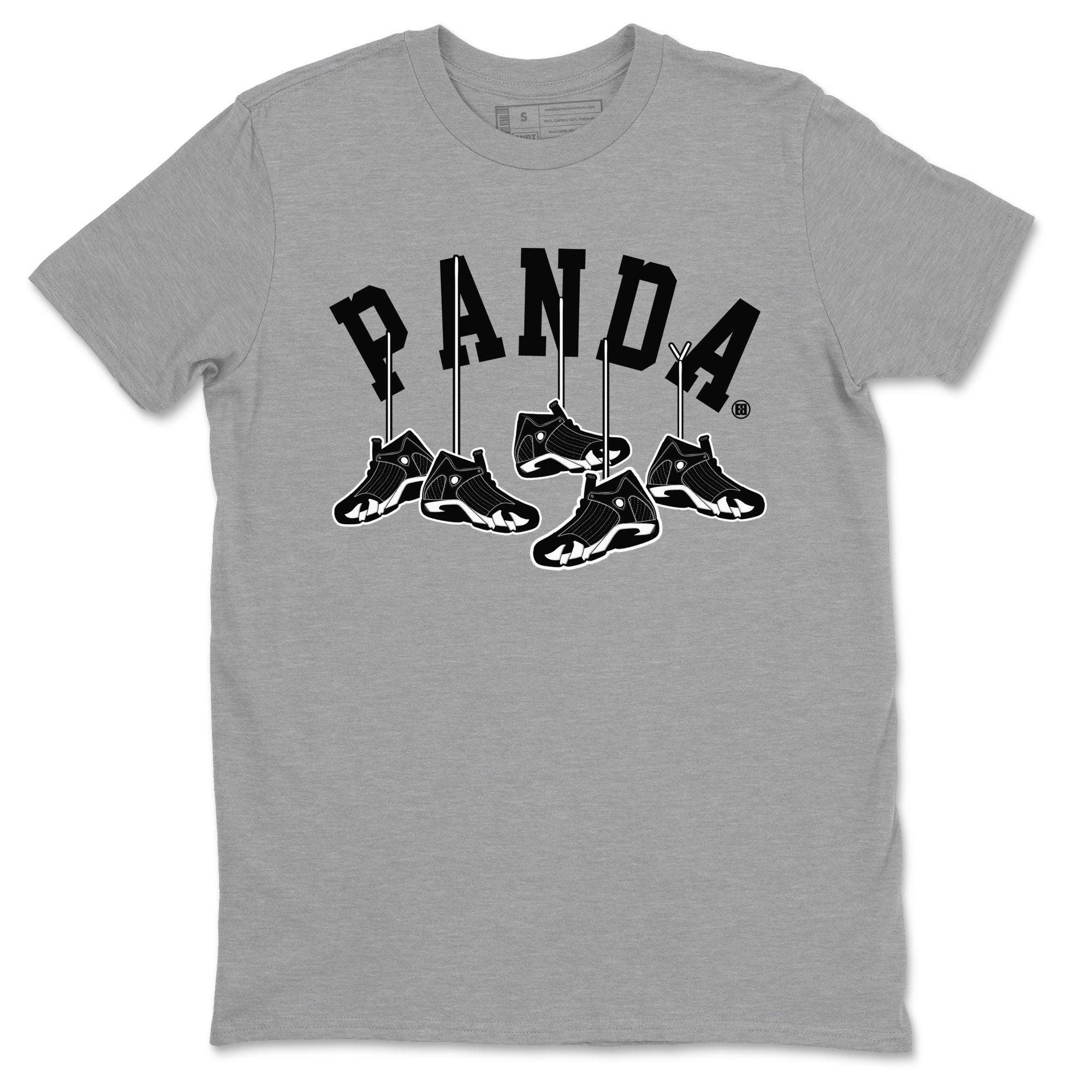 14s Panda shirt to match jordans Hanging Sneakers sneaker match tee Air Jordan 14 Panda AJ14 Black White Drip Gear Zone unisex cotton Heather Grey 2 crew neck shirt