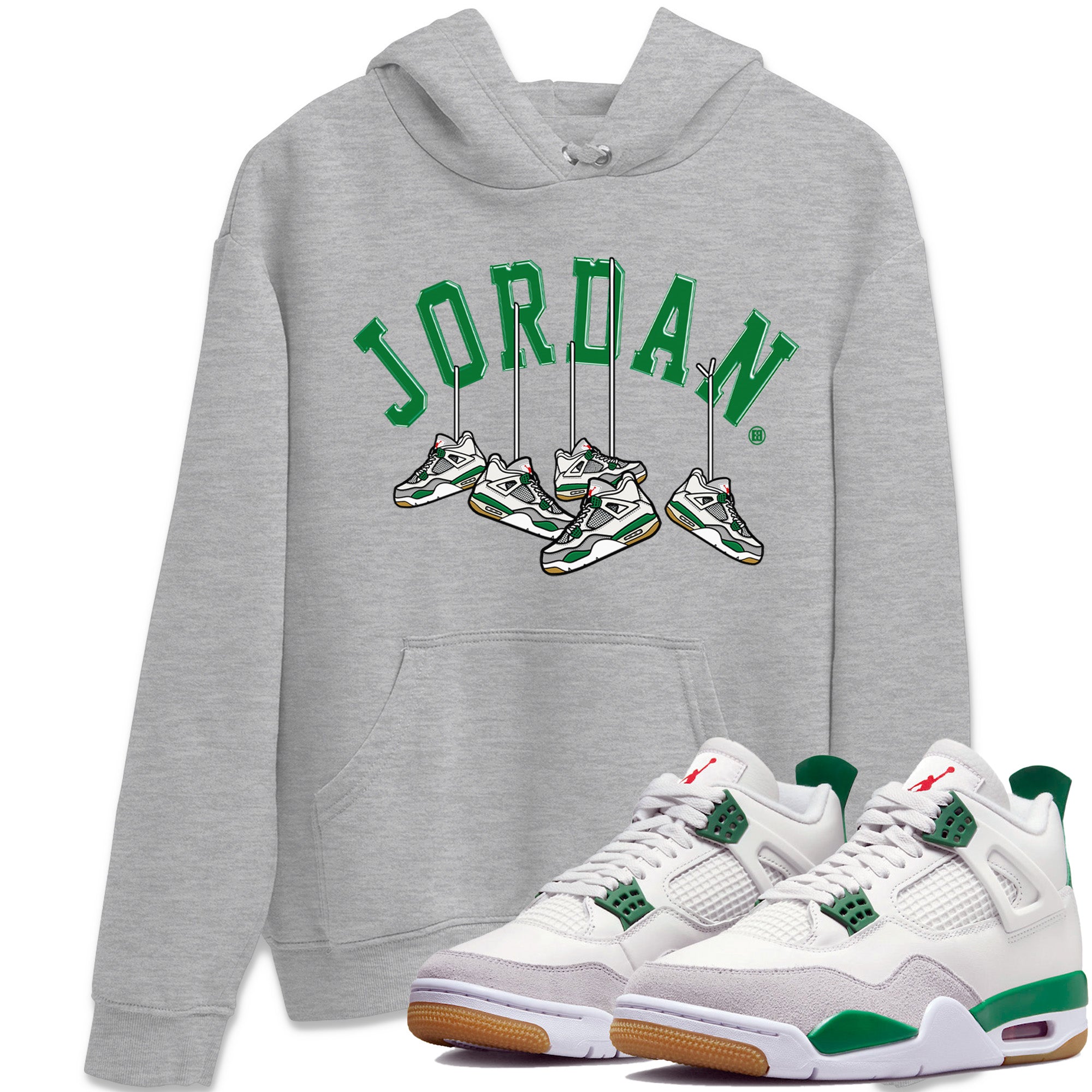 Air Jordan 4 Pine Green Sneaker Match Tees Hanging Sneakers Streetwear Sneaker Shirt Jordan Retro 4 Pine Green Sneaker Release Tees Unisex Shirts Heather Grey 1