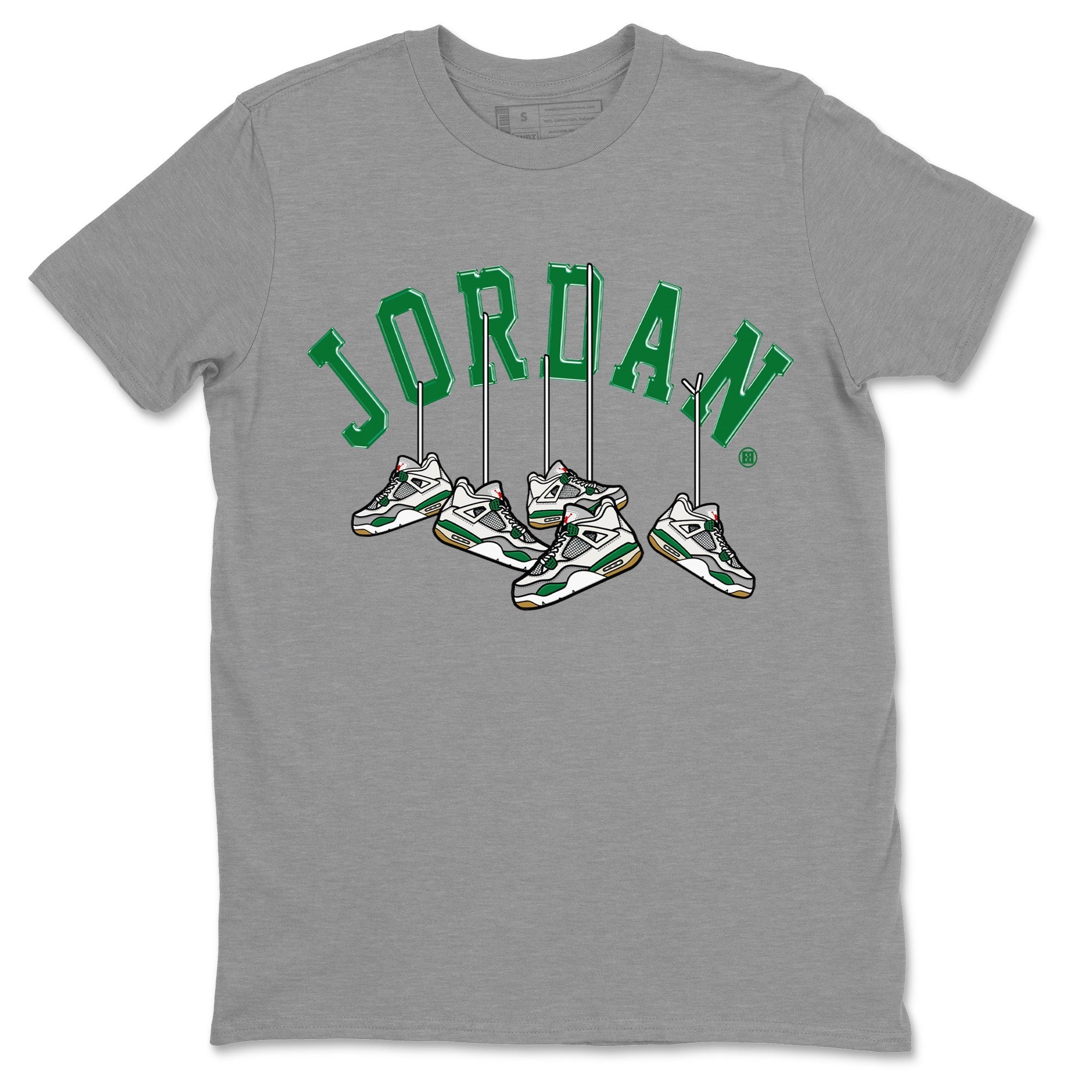 Air Jordan 4 Pine Green Sneaker Match Tees Hanging Sneakers Streetwear Sneaker Shirt Jordan Retro 4 Pine Green Sneaker Release Tees Unisex Shirts Heather Grey 2