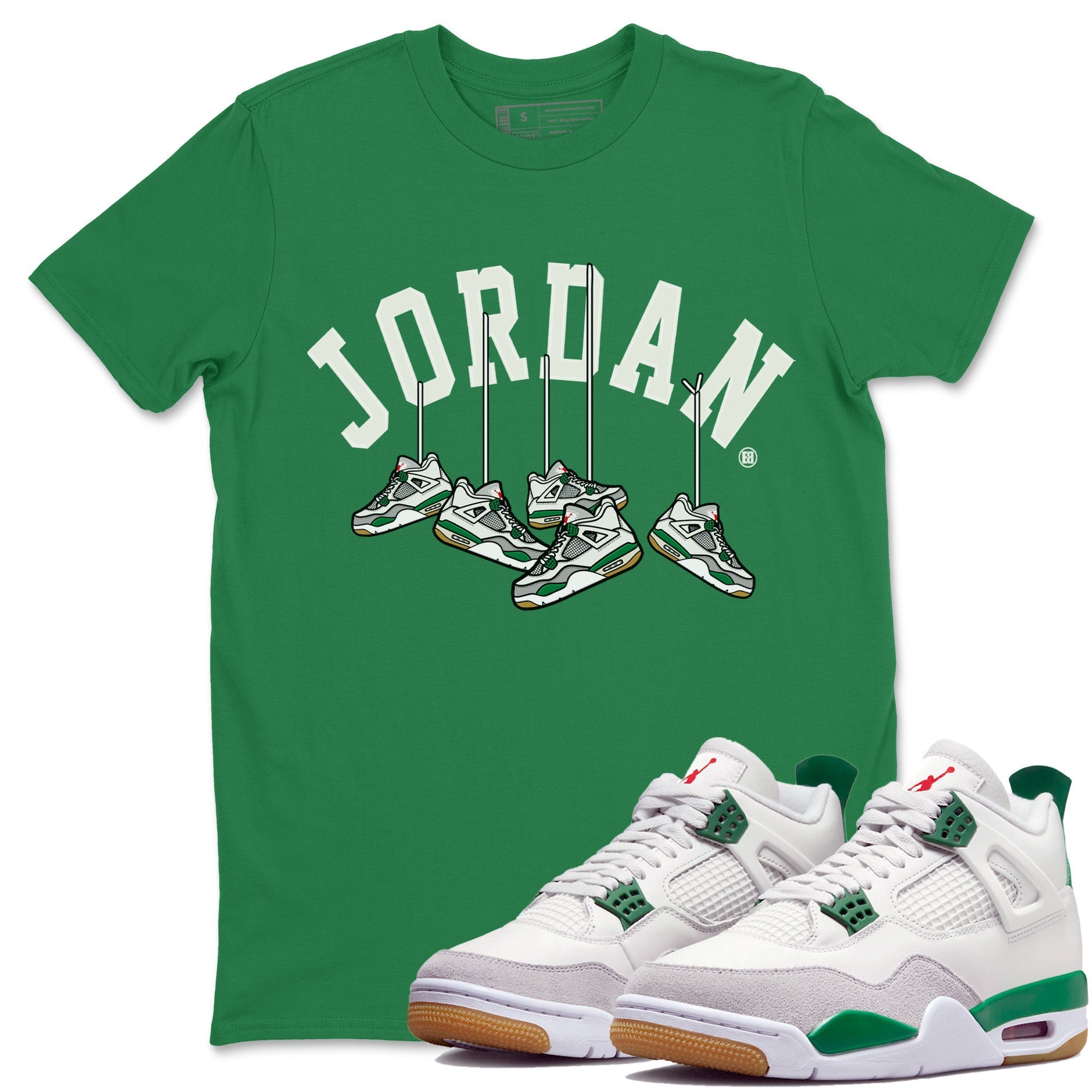 Air Jordan 4 Pine Green Hanging Sneakers Crew Neck Streetwear Sneaker Shirt Jordan Retro 4 Pine Green Sneaker T-Shirts Washing and Care Tip