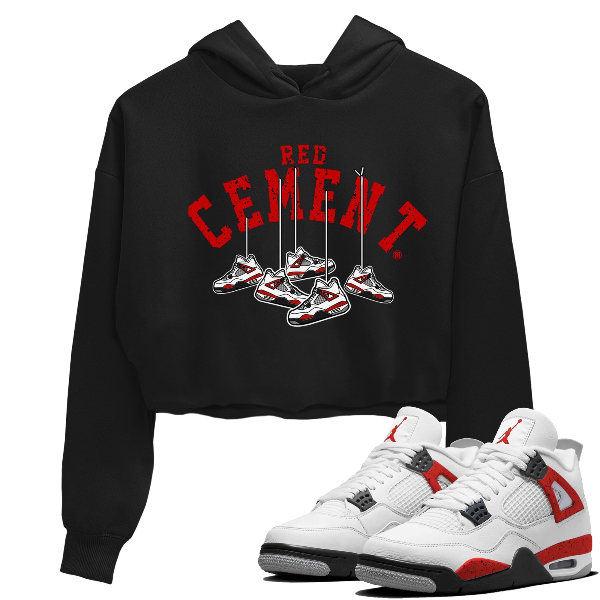 Air Jordan 4 Red Cement Sneaker Match Tees Cherry Hanging Sneakers Streetwear Sneaker Shirt Air Jordan 4 Red Cement Sneaker Release Tees Women's Shirts Black 1