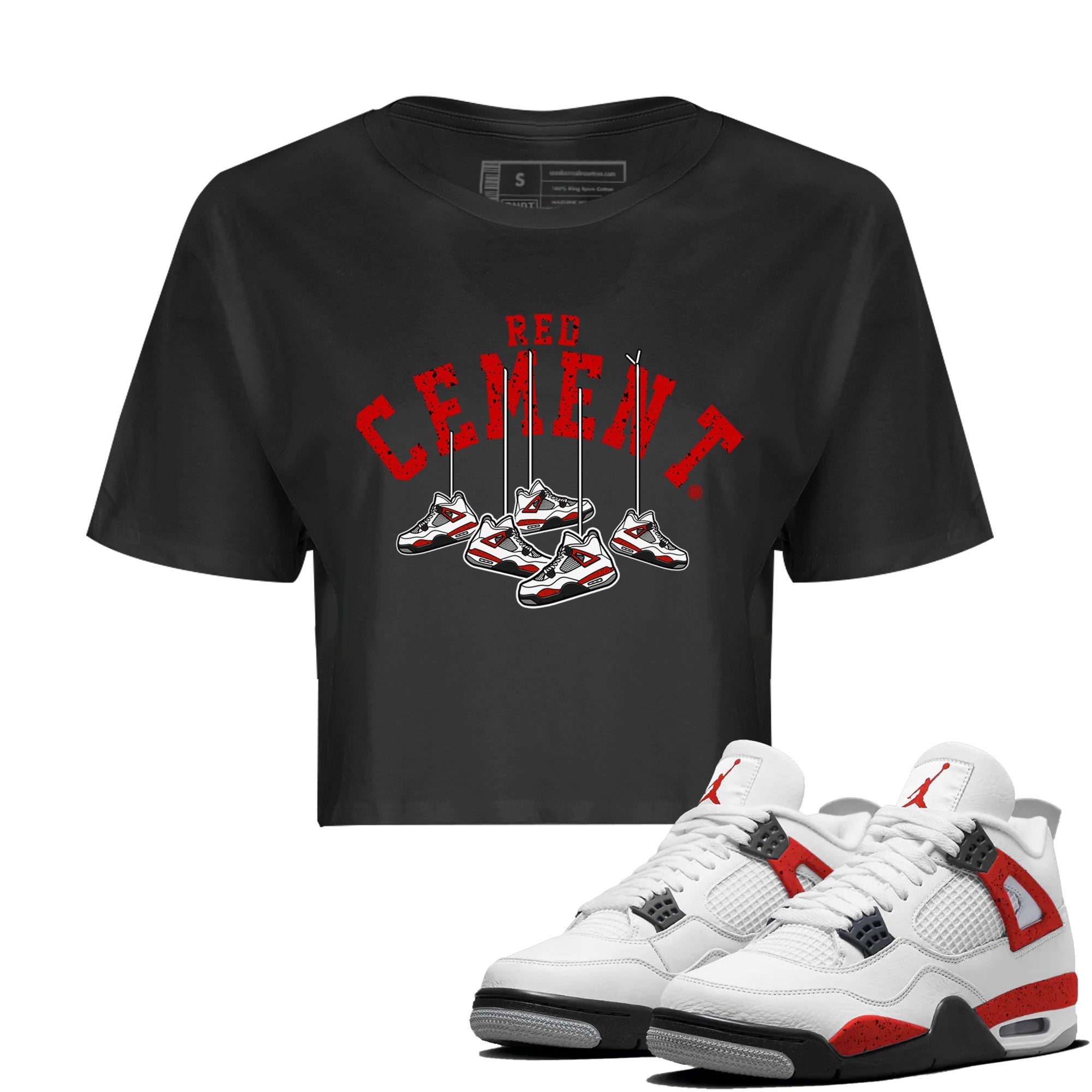 Air Jordan 4 Red Cement Sneaker Match Tees Cherry Hanging Sneakers Streetwear Sneaker Shirt Air Jordan 4 Red Cement Sneaker Release Tees Women's Shirts Black 1