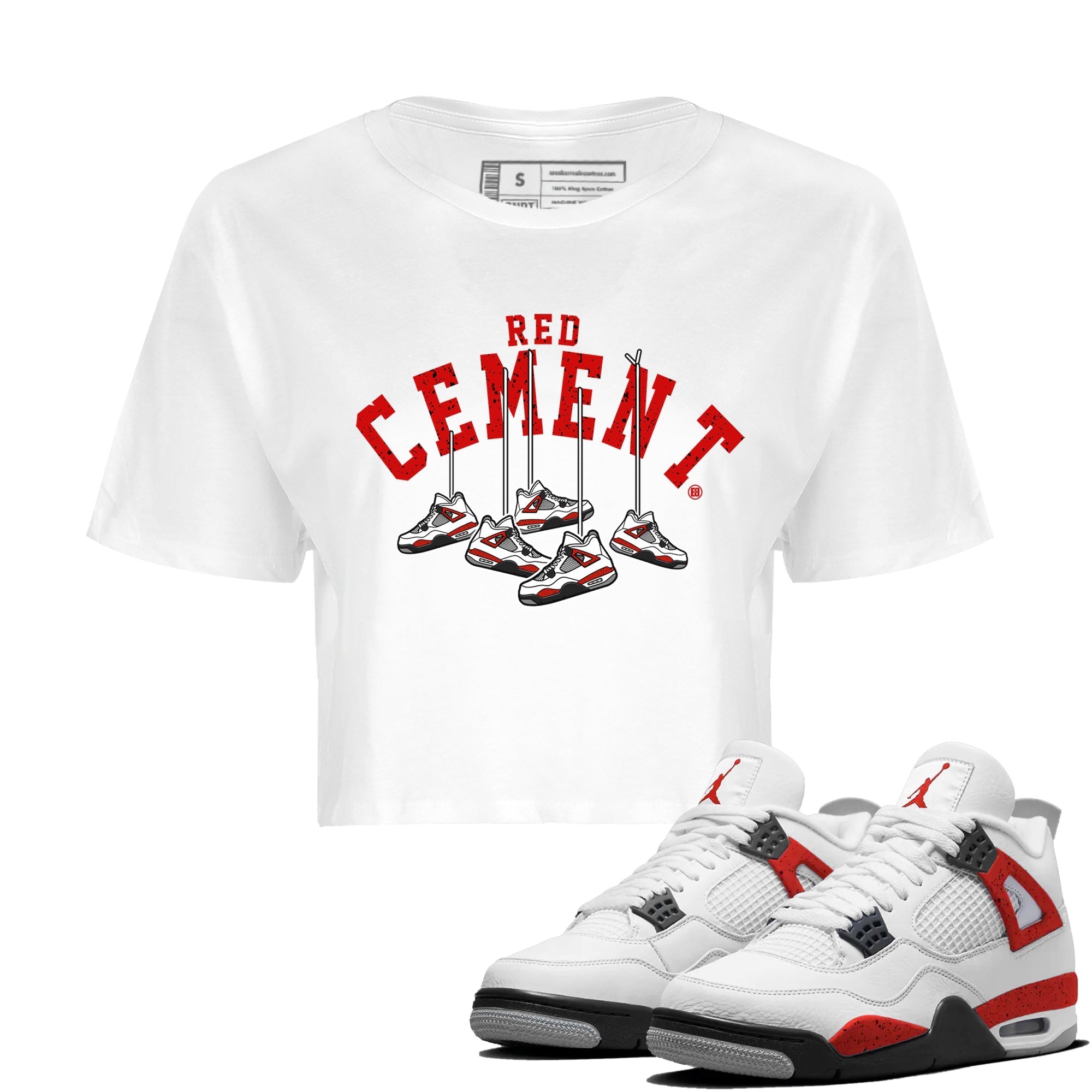 Air Jordan 4 Red Cement Sneaker Match Tees Cherry Hanging Sneakers Streetwear Sneaker Shirt Air Jordan 4 Red Cement Sneaker Release Tees Women's Shirts White 1