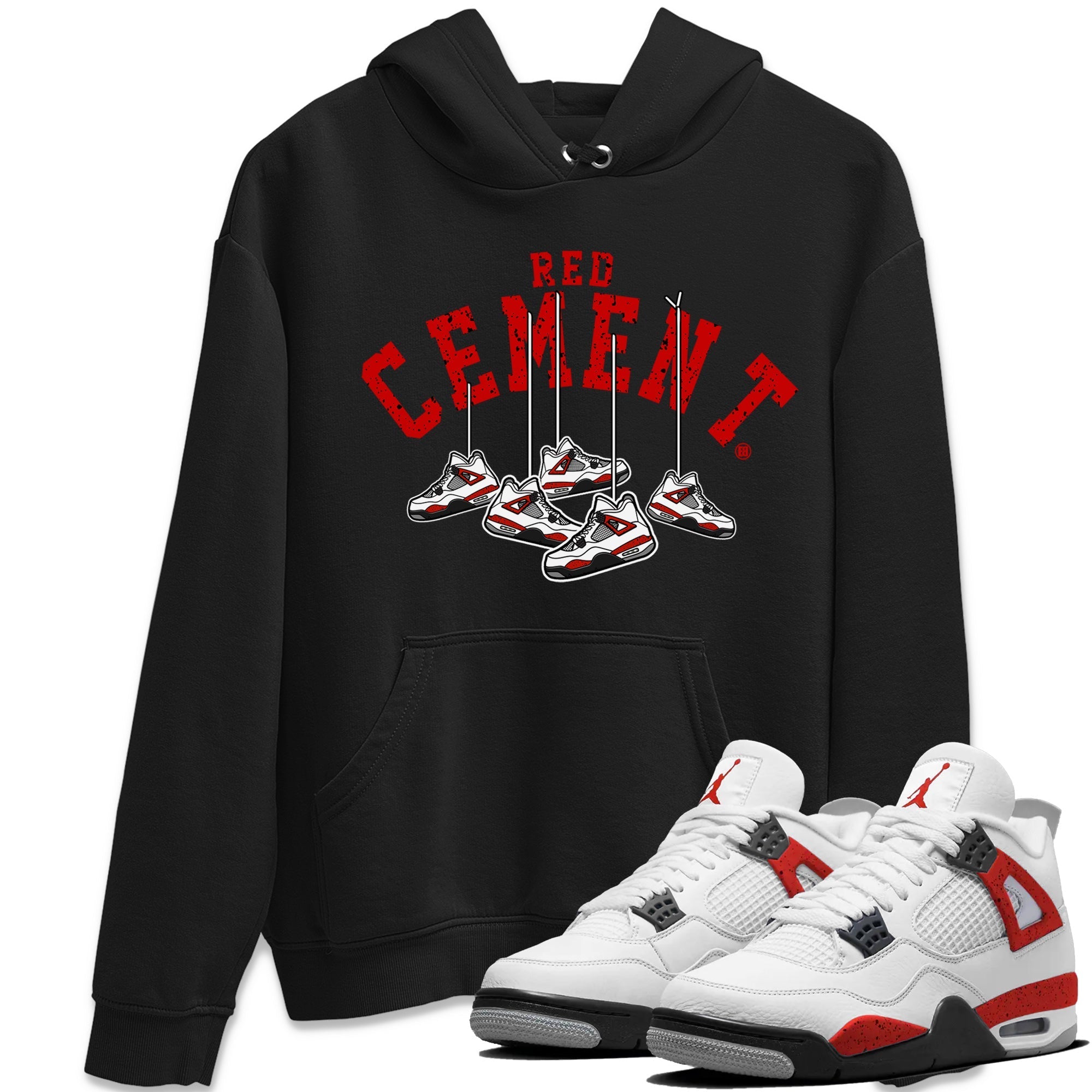 Air Jordan 4 Red Cement Sneaker Match Tees Cherry Hanging Sneakers Streetwear Sneaker Shirt Air Jordan 4 Red Cement Sneaker Release Tees Unisex Shirts Black 1
