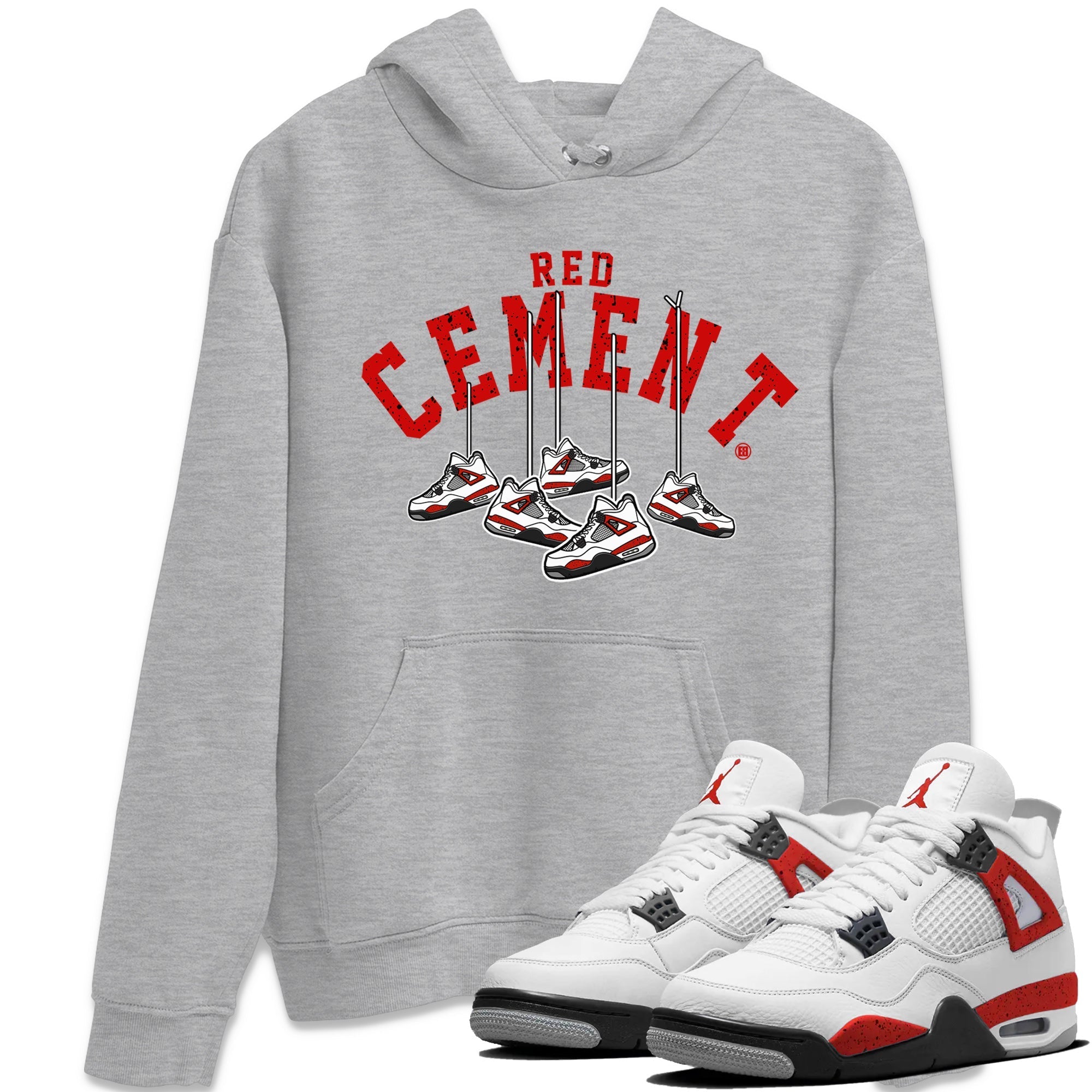 Air Jordan 4 Red Cement Sneaker Match Tees Cherry Hanging Sneakers Streetwear Sneaker Shirt Air Jordan 4 Red Cement Sneaker Release Tees Unisex Shirts Heather Grey 1
