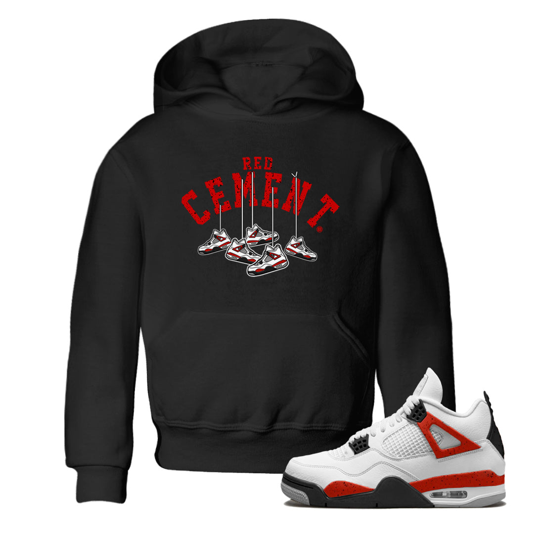 Air Jordan 4 Red Cement Sneaker Match Tees Cherry Hanging Sneakers Streetwear Sneaker Shirt Air Jordan 4 Red Cement Sneaker Release Tees Kids Shirts Black 1