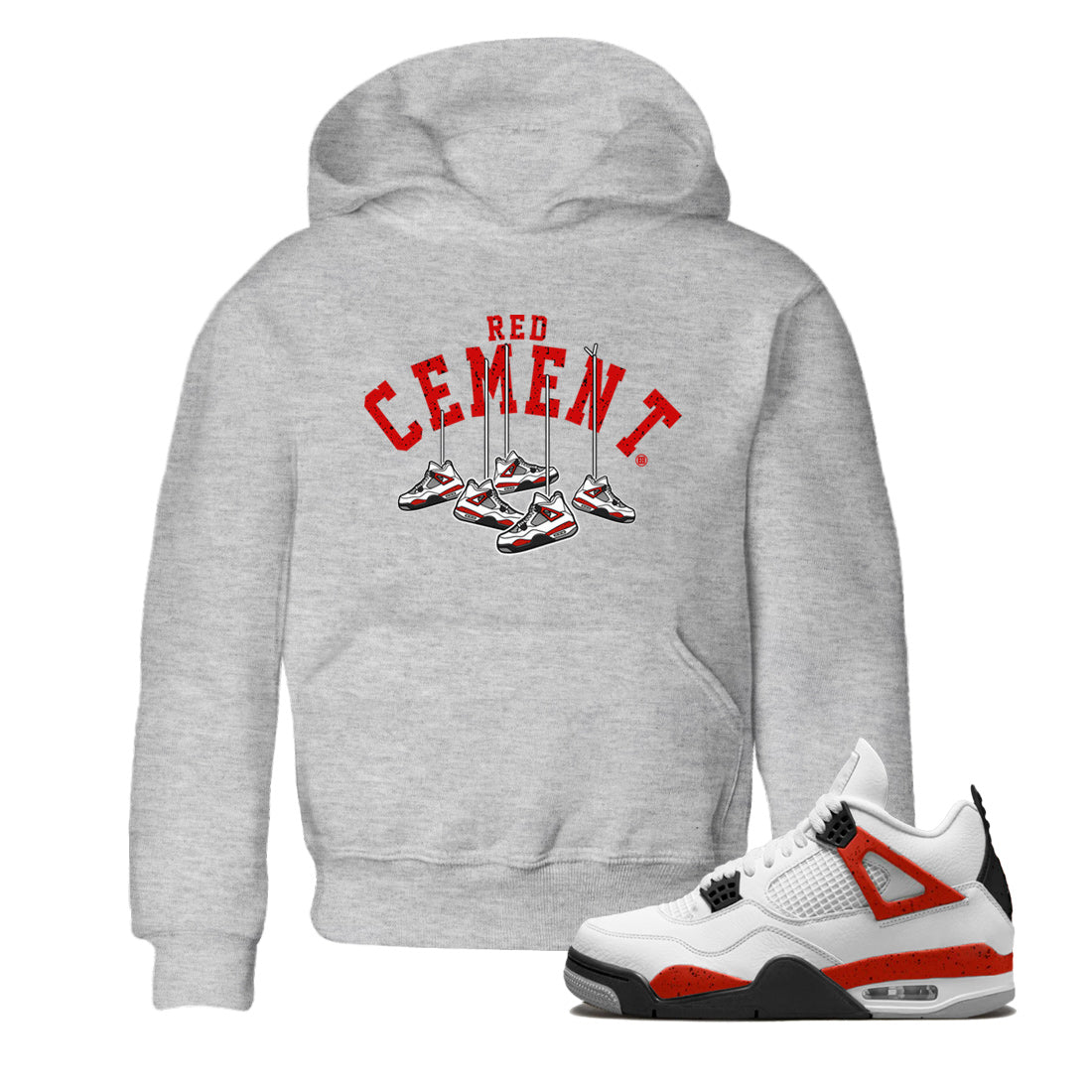 Air Jordan 4 Red Cement Sneaker Match Tees Cherry Hanging Sneakers Streetwear Sneaker Shirt Air Jordan 4 Red Cement Sneaker Release Tees Kids Shirts Heather Grey 1