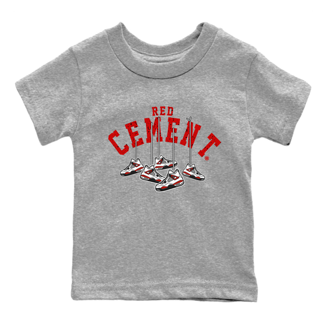 Air Jordan 4 Red Cement Sneaker Match Tees Cherry Hanging Sneakers Streetwear Sneaker Shirt Air Jordan 4 Red Cement Sneaker Release Tees Kids Shirts Heather Grey 2