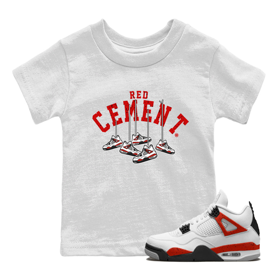 Air Jordan 4 Red Cement Sneaker Match Tees Cherry Hanging Sneakers Streetwear Sneaker Shirt Air Jordan 4 Red Cement Sneaker Release Tees Kids Shirts White 1