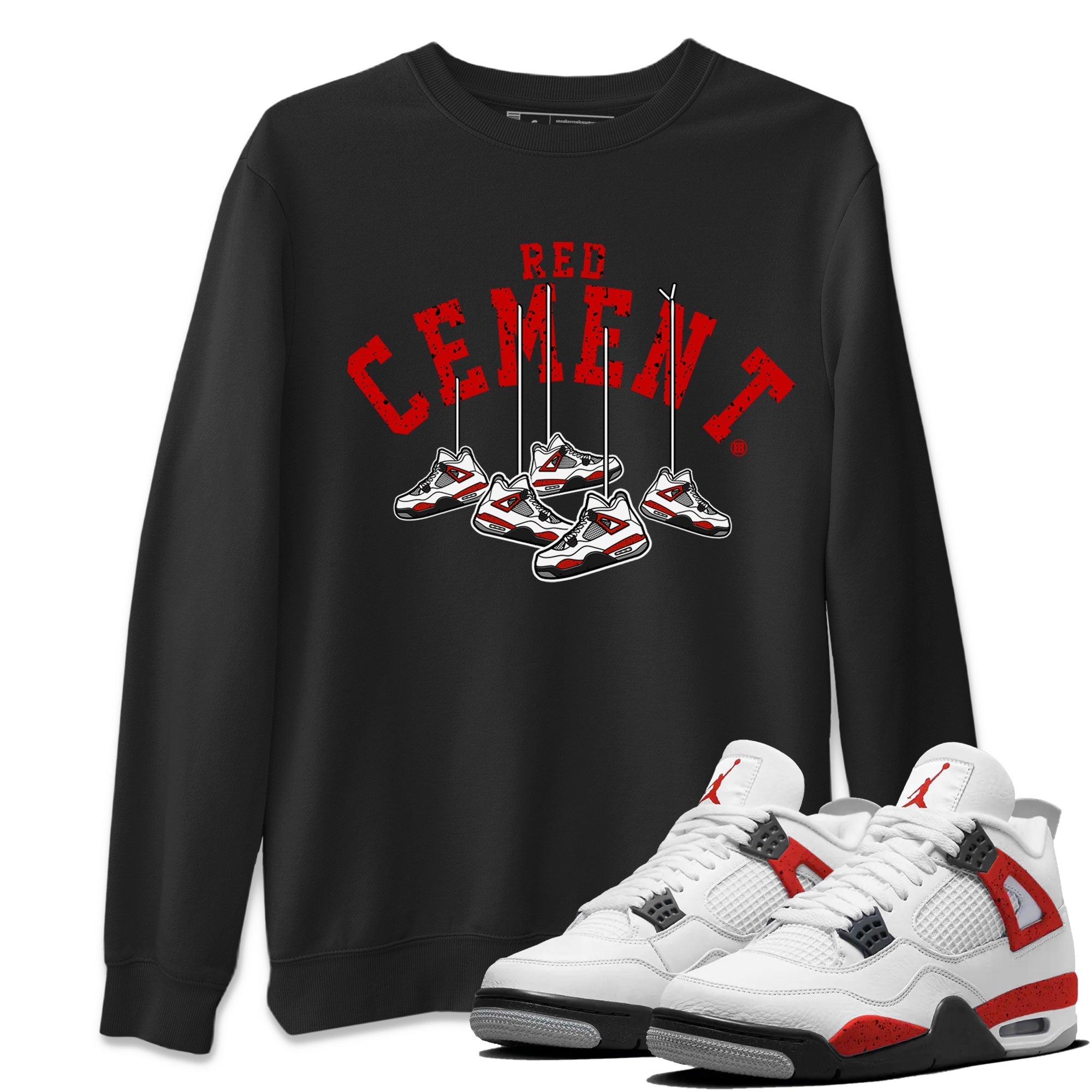 Air Jordan 4 Red Cement Sneaker Match Tees Cherry Hanging Sneakers Streetwear Sneaker Shirt Air Jordan 4 Red Cement Sneaker Release Tees Unisex Shirts Black 1