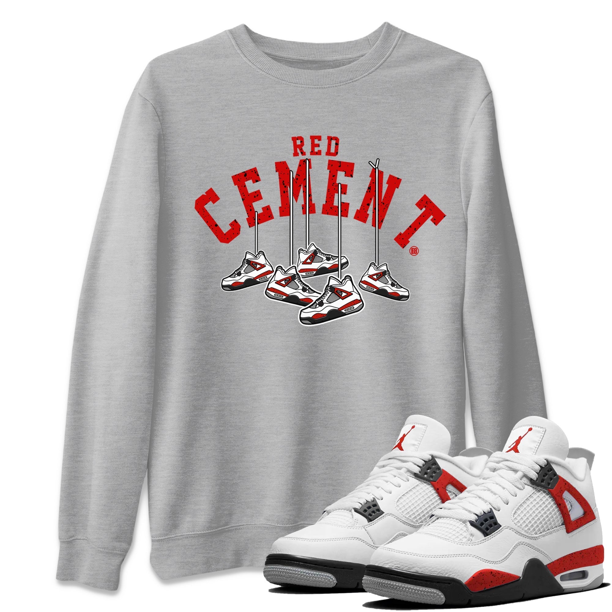 Air Jordan 4 Red Cement Sneaker Match Tees Cherry Hanging Sneakers Streetwear Sneaker Shirt Air Jordan 4 Red Cement Sneaker Release Tees Unisex Shirts Heather Grey 1