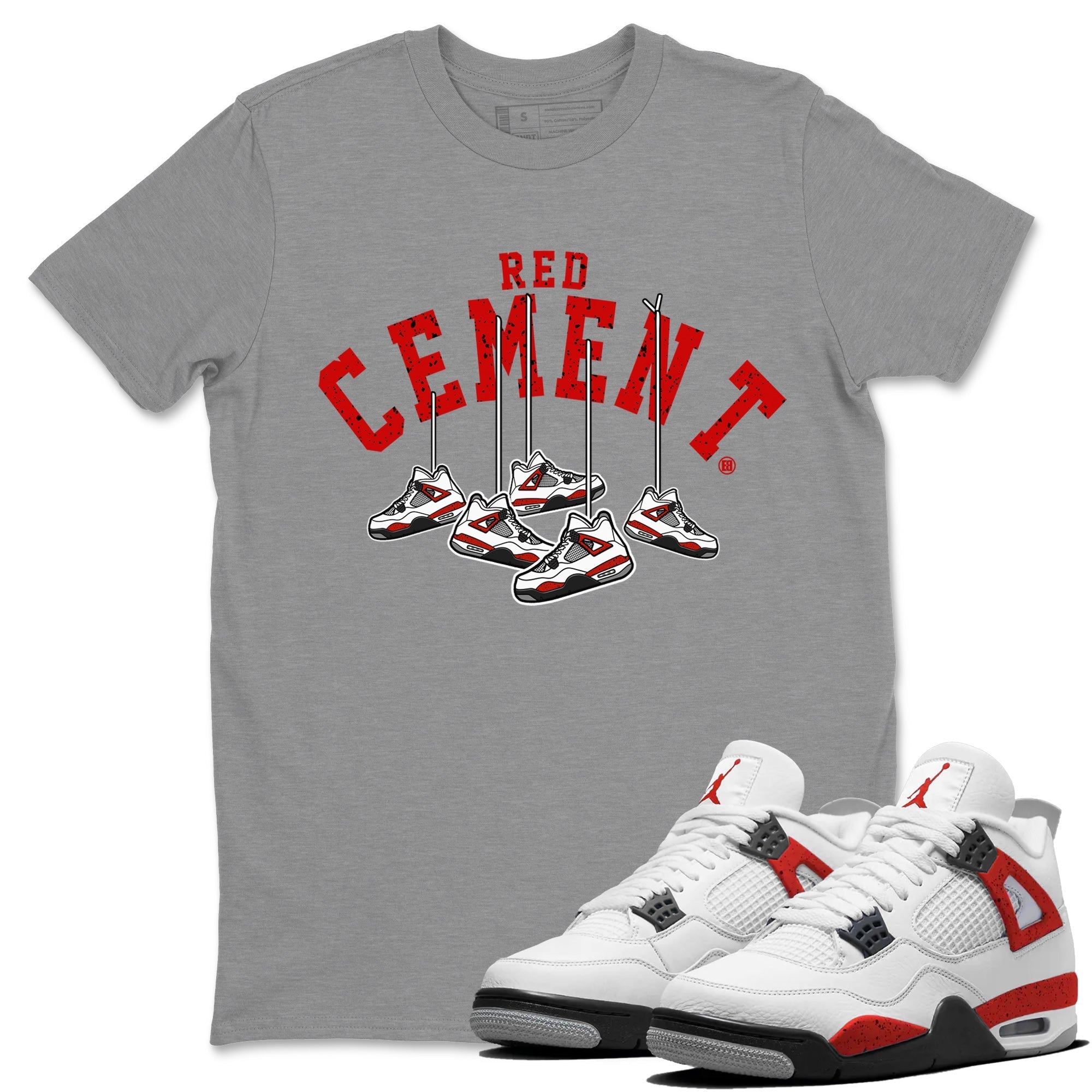 Air Jordan 4 Red Cement Sneaker Match Tees Cherry Hanging Sneakers Streetwear Sneaker Shirt Air Jordan 4 Red Cement Sneaker Release Tees Unisex Shirts Heather Grey 1
