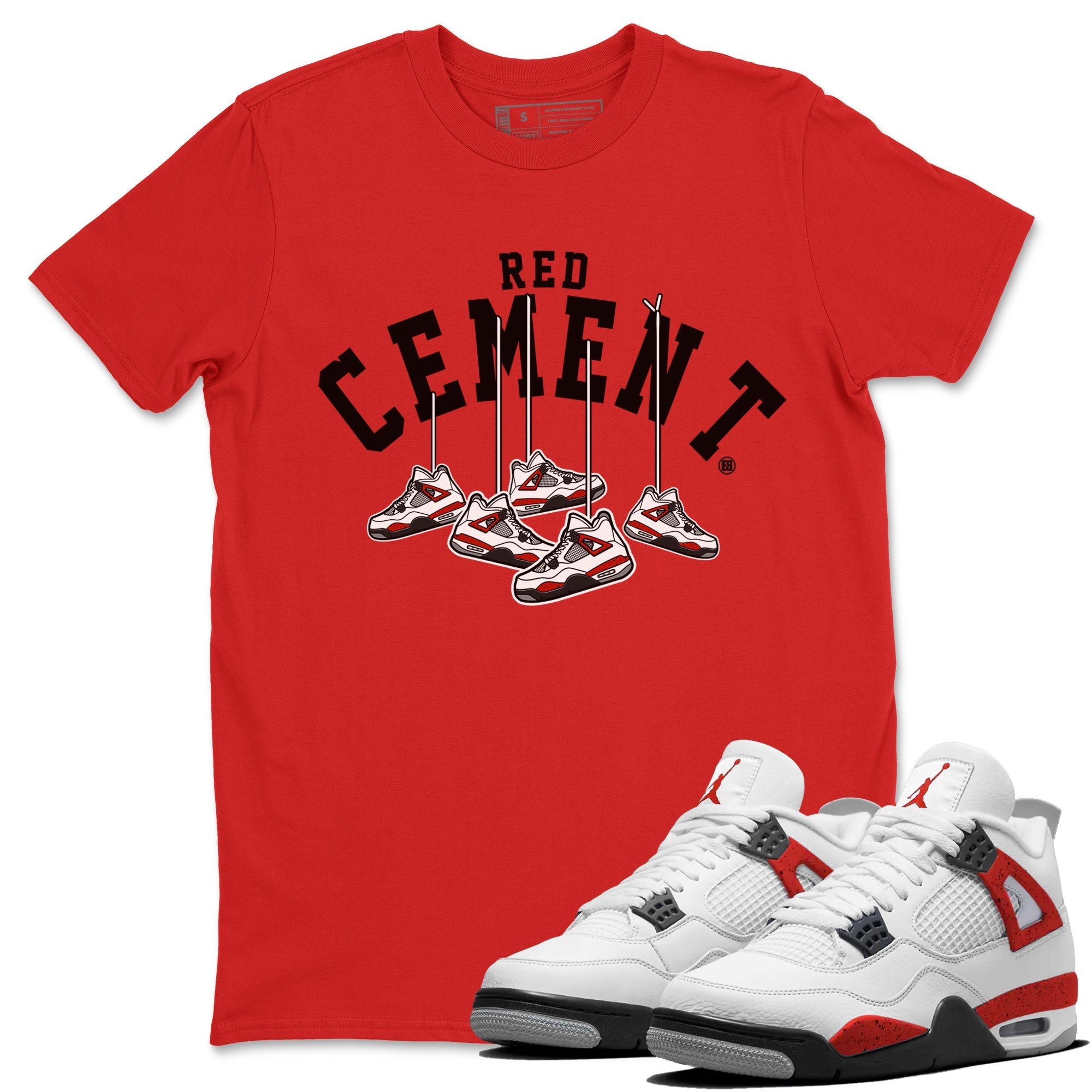 Air Jordan 4 Red Cement Sneaker Match Tees Cherry Hanging Sneakers Streetwear Sneaker Shirt Air Jordan 4 Red Cement Sneaker Release Tees Unisex Shirts Red 1