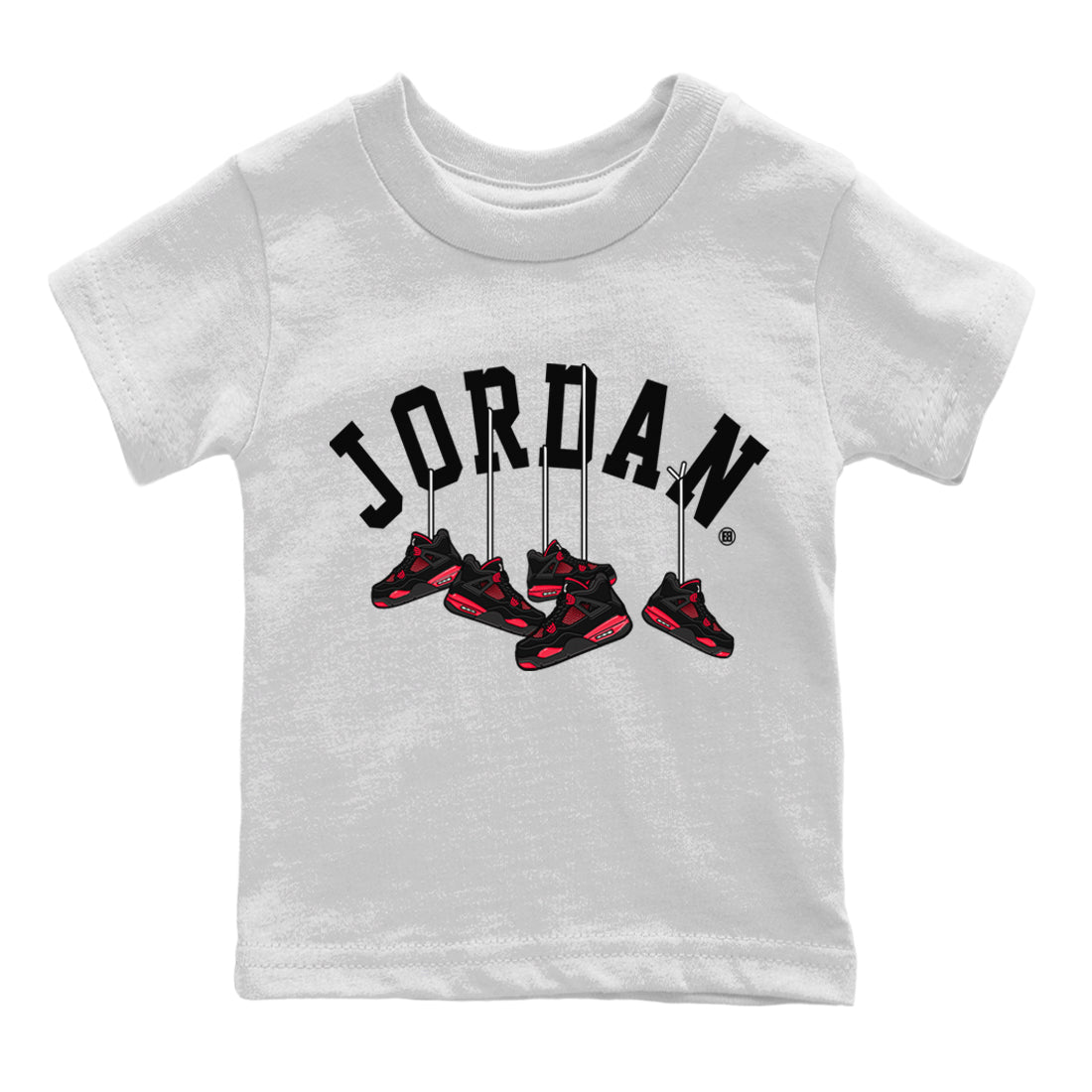 Jordan 4 Red Thunder Sneaker Matching T-Shirt Hanging Sneakers Sneaker Tees Jordan 4 Red Thunder Sneaker Release Tees Kids Shirts