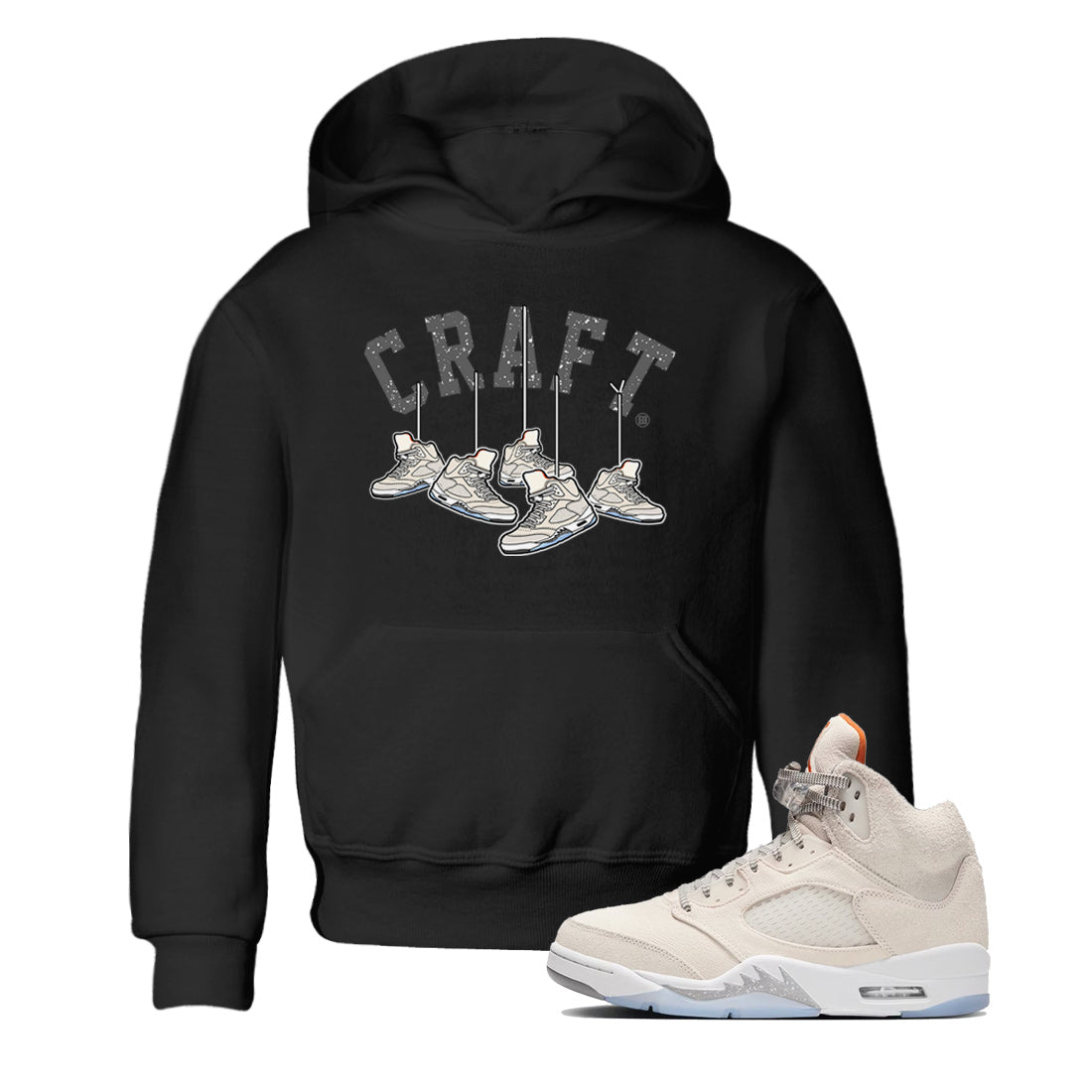 Air Jordan 5 Craft Sneaker Match Tees Hanging Sneakers Streetwear Sneaker Shirt 5s Craft Shirt Kids Shirts Black 1