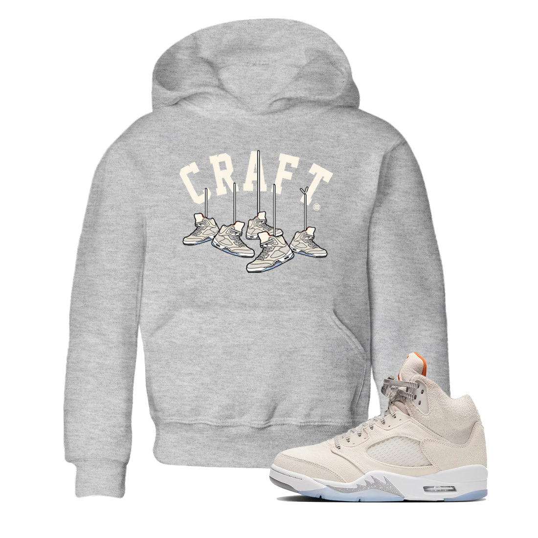 Air Jordan 5 Craft Sneaker Match Tees Hanging Sneakers Streetwear Sneaker Shirt 5s Craft Shirt Kids Shirts Heather Grey 1