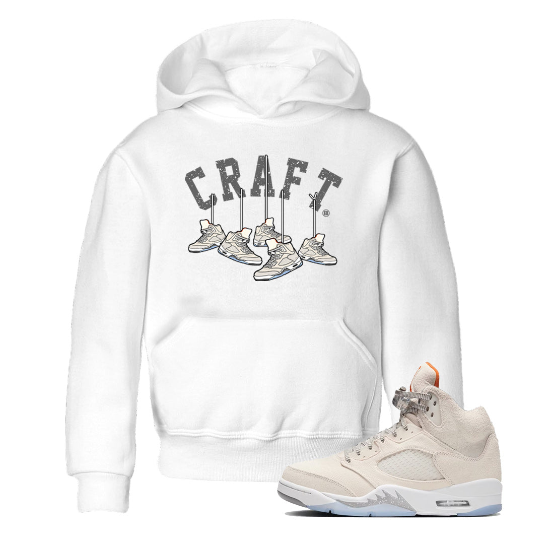 Air Jordan 5 Craft Sneaker Match Tees Hanging Sneakers Streetwear Sneaker Shirt 5s Craft Shirt Kids Shirts White 1