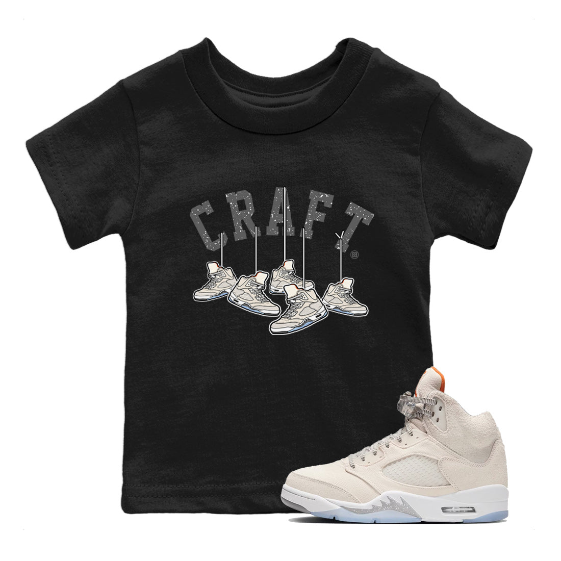 Air Jordan 5 Craft Sneaker Match Tees Hanging Sneakers Streetwear Sneaker Shirt 5s Craft Shirt Kids Shirts Black 1