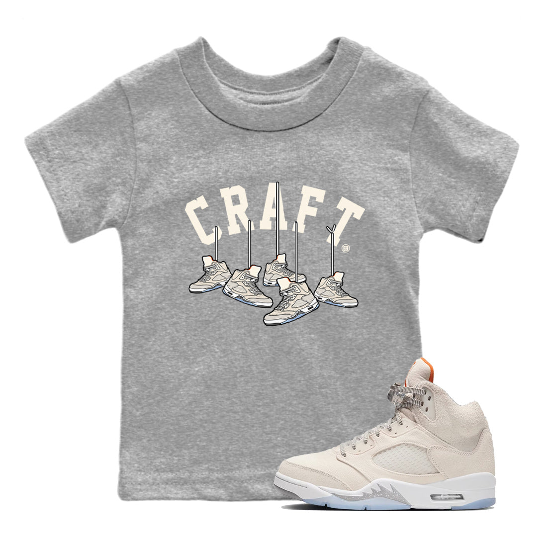 Air Jordan 5 Craft Sneaker Match Tees Hanging Sneakers Streetwear Sneaker Shirt 5s Craft Shirt Kids Shirts Heather Grey 1
