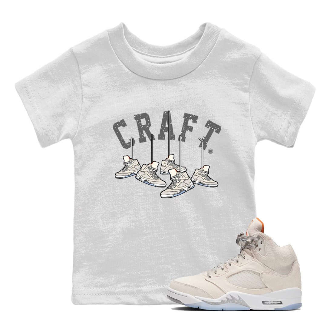 Air Jordan 5 Craft Sneaker Match Tees Hanging Sneakers Streetwear Sneaker Shirt 5s Craft Shirt Kids Shirts White 1