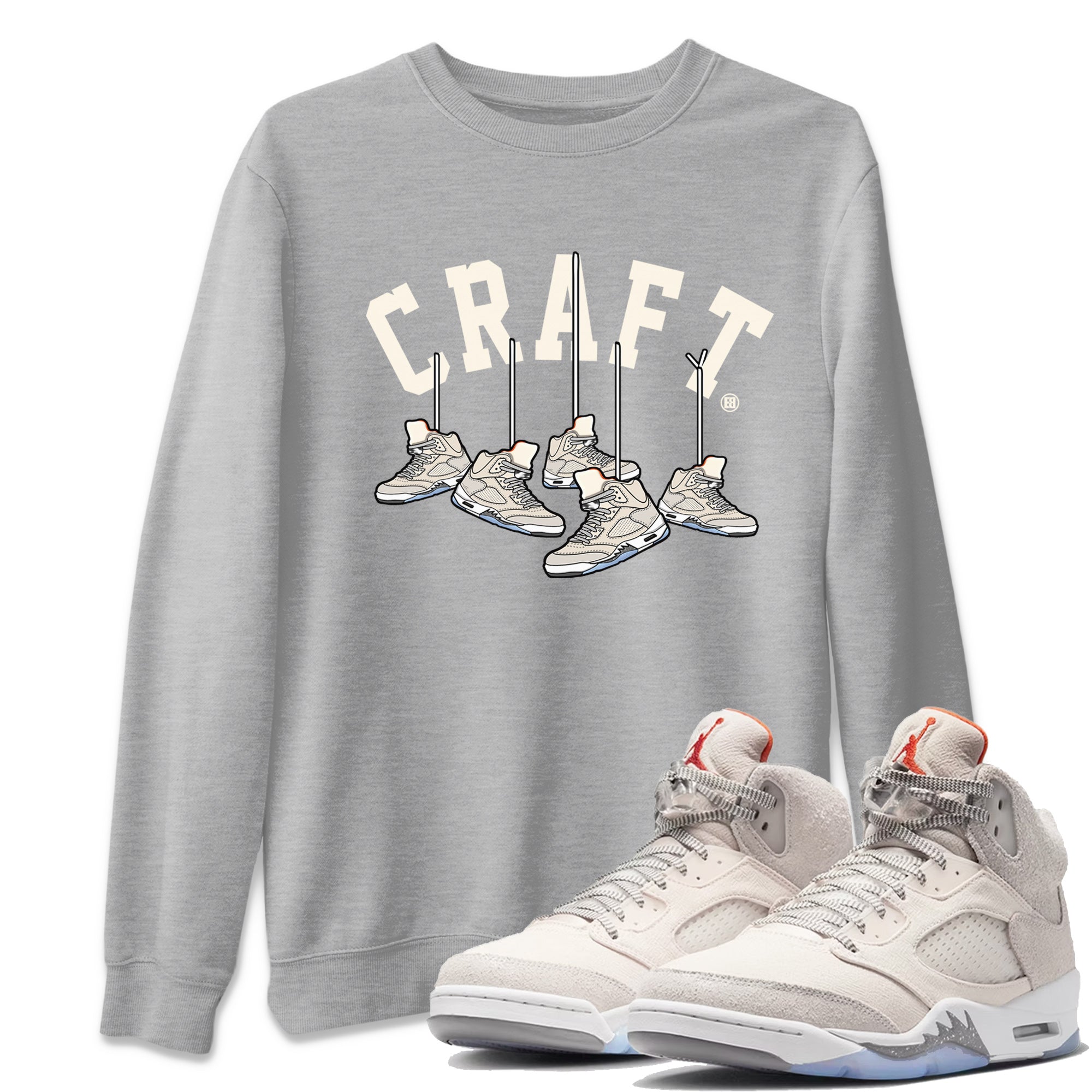 Air Jordan 5 Craft Sneaker Match Tees Hanging Sneakers Streetwear Sneaker Shirt 5s Craft Shirt Unisex Shirts Heather Grey 1
