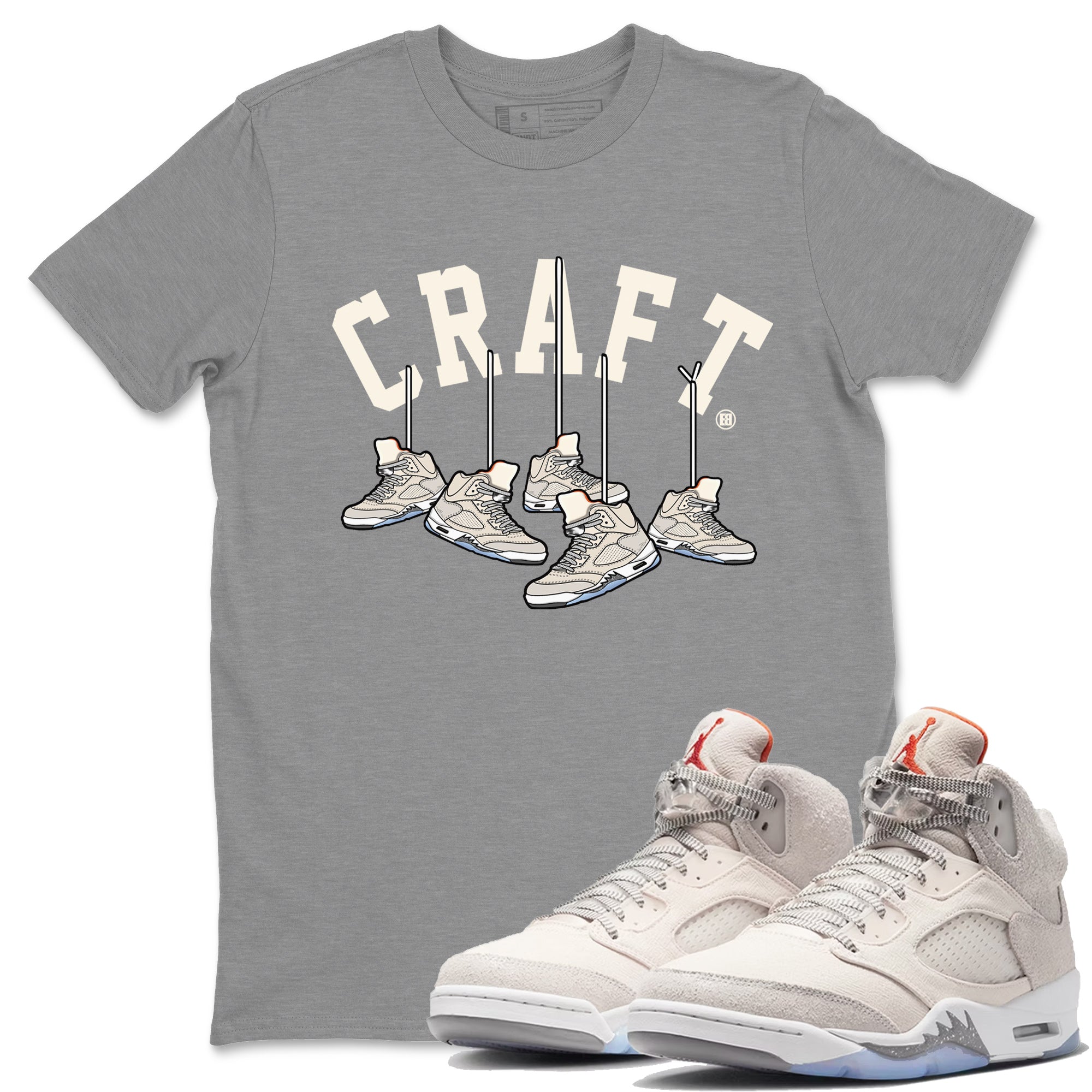 Air Jordan 5 Craft Sneaker Match Tees Hanging Sneakers Streetwear Sneaker Shirt 5s Craft Shirt Unisex Shirts Heather Grey 1