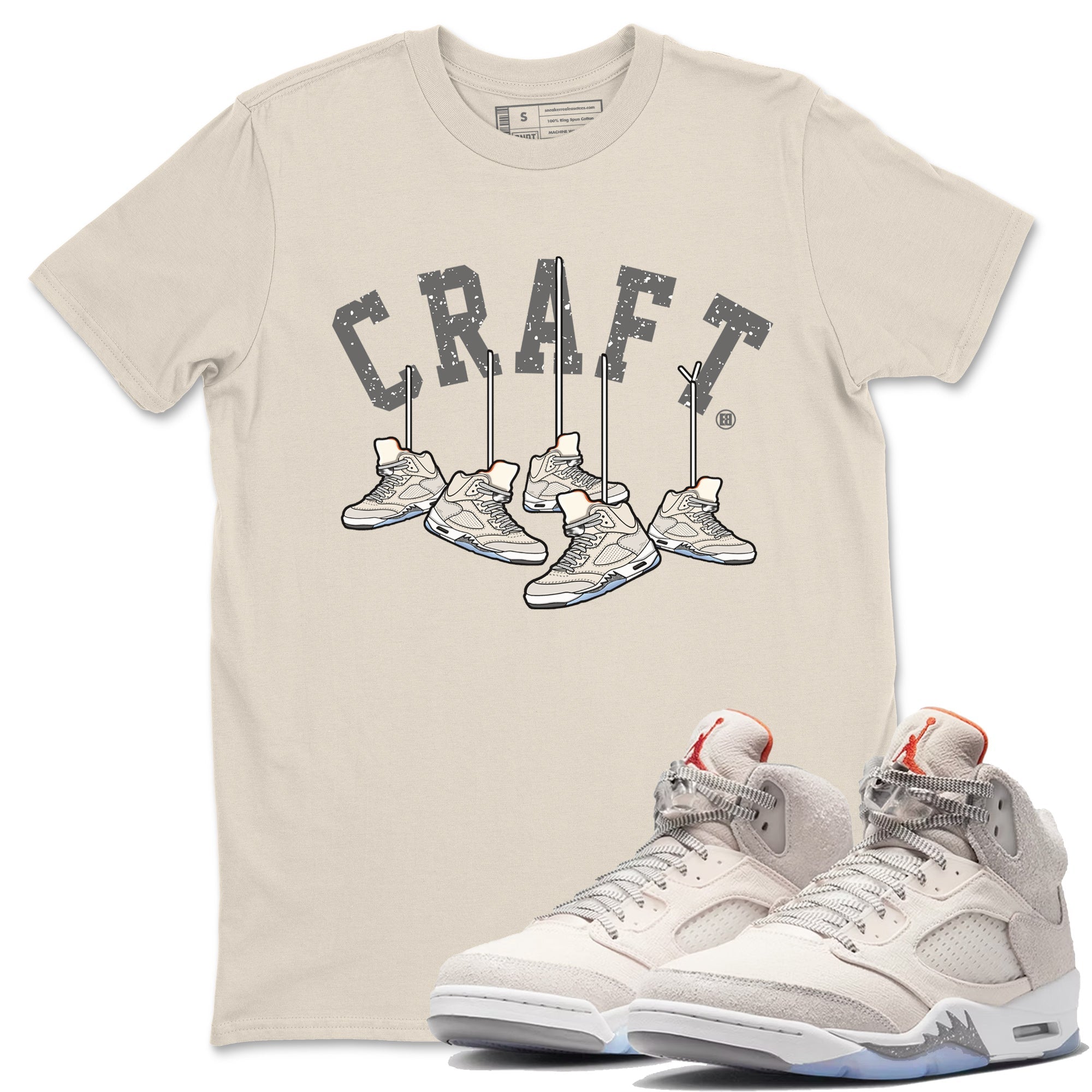 Air Jordan 5 Craft Sneaker Match Tees Hanging Sneakers Streetwear Sneaker Shirt 5s Craft Shirt Unisex Shirts Natural 1